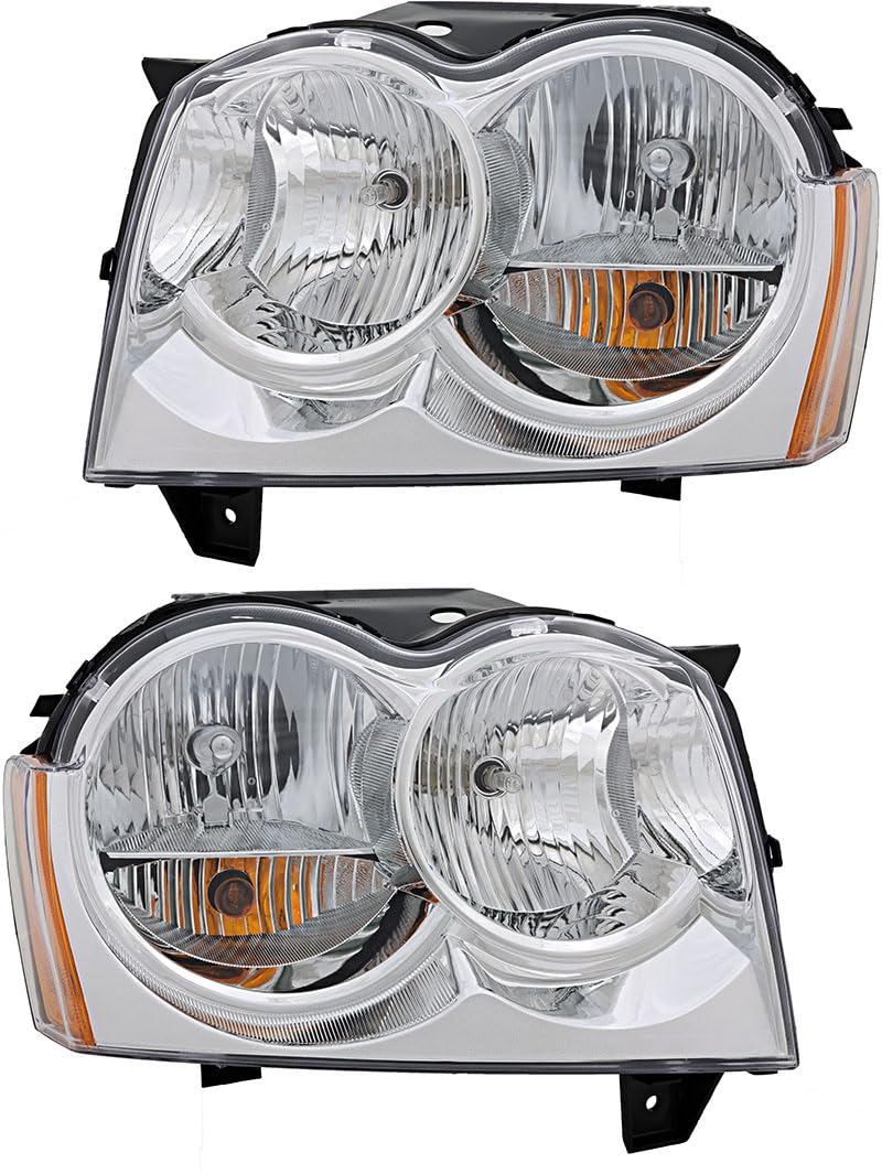 Jeep Grand Cherokee Headlights Lamps Set (2005-2007) - Halogen Replacement for Driver & Passenger Side - Perfect for Night Driving & Off-Road Adventures