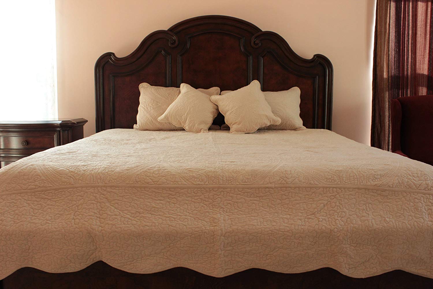 Tache Solid Matelasse Tan Bedspread - 5 Piece Super Soft Floral Paisley Exotic Magic Carpet Coverlet Set - Full/Queen Size Bedding - Perfect for Boho Chic Bedroom Decor, Guest Room & Cozy Home Makeover