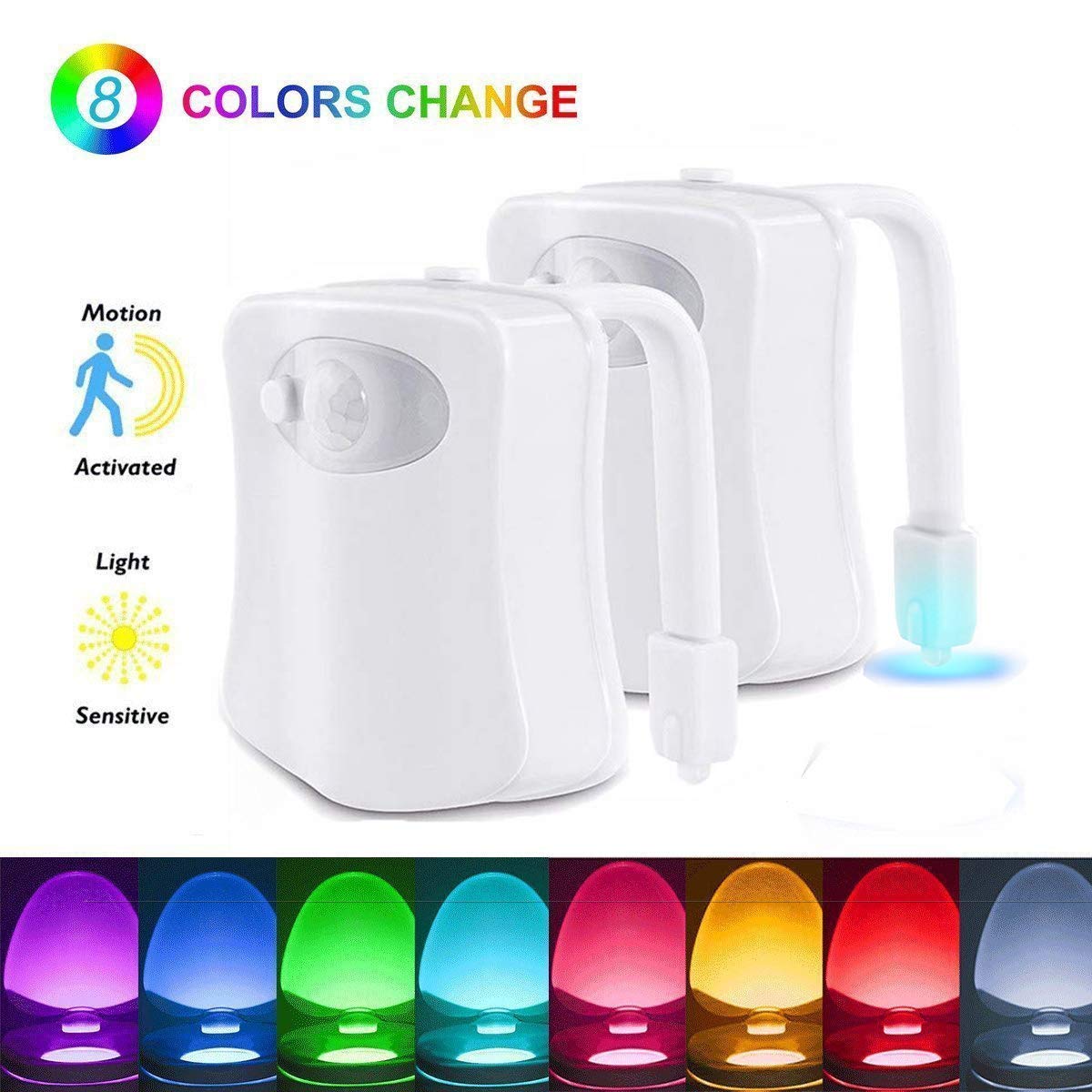 4 Pack Motion Sensor LED Night Lights - 8 Color Changing Toilet Bowl Light with 2 Modes for Bathroom & Washroom | Auto Detection, Universal Fit | Perfect for Kids, Elderly & Nighttime Safety