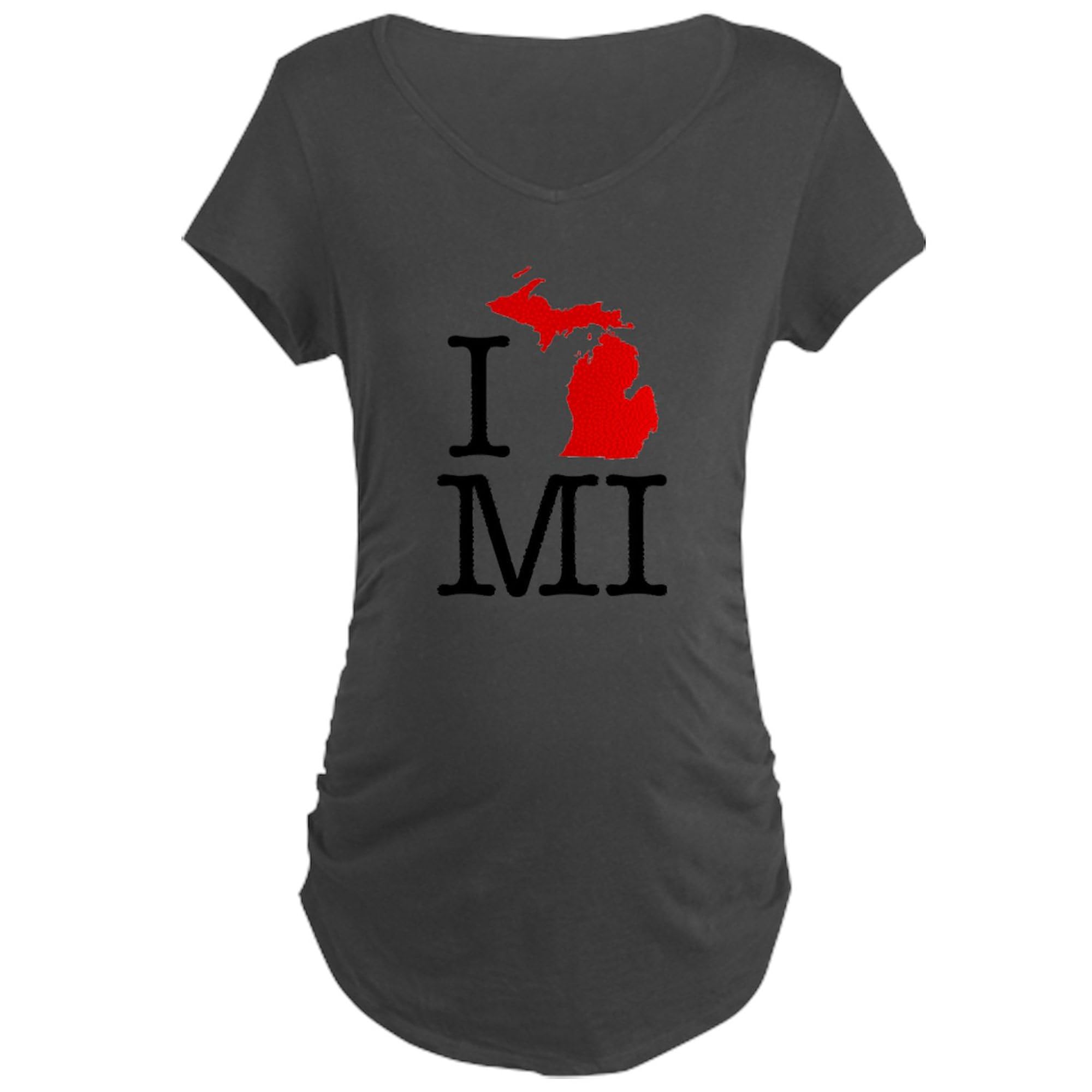 I Love MI Michigan Maternity Dark T-Shirt - Women's Ruched Side Pregnancy Tee for Expecting Moms | Comfortable & Stylish Maternity Wear for Casual Outings & Baby Showers