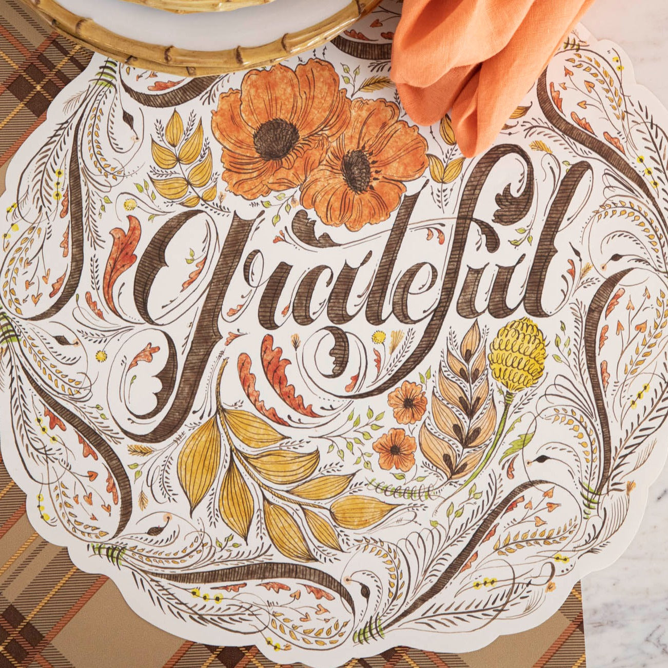 Custom Die-Cut Grateful Placemat - Thanksgiving Table Decor, Holiday Dinner Mat, Fall Home Decor for Dining Table & Kitchen - Perfect for Family Gatherings & Festive Occasions