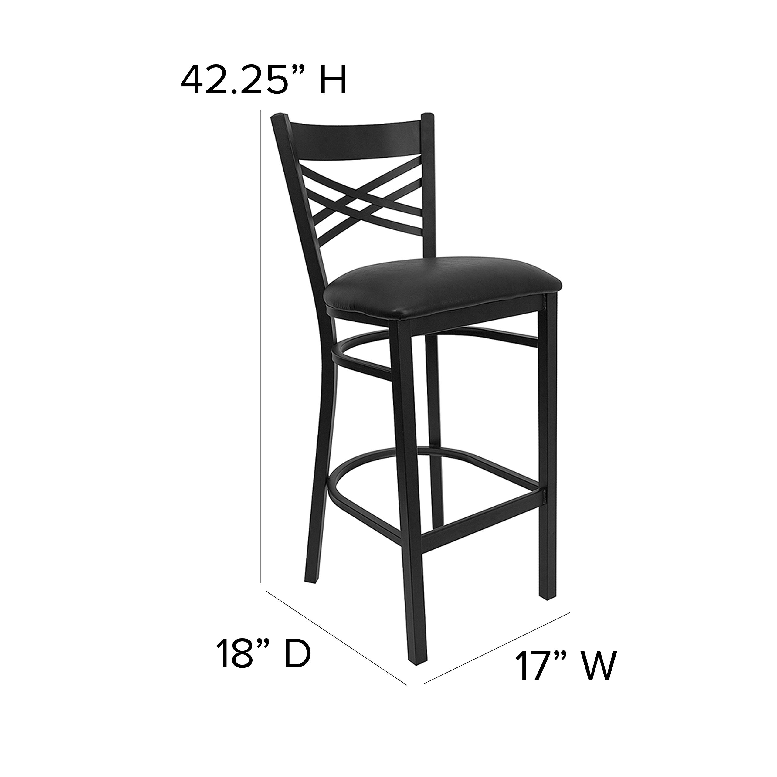Emma & Oliver Black Metal X Back Bar Stool with Vinyl Seat - Modern Kitchen & Bar Counter Stool for Home, Restaurant, and Cafe Use