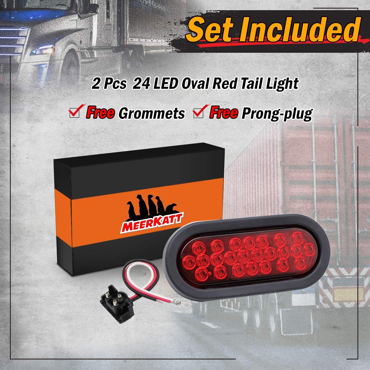 MADCATZ 6 Inch Oval Red LED Clearance Trailer Tail Lights - Waterproof Heavy Duty Brake Stop Lights with 3 Prong Plug & Grommets for Trucks, RVs, Trailers - 12V DC Rear Safety Lighting for Night Driving & Parking