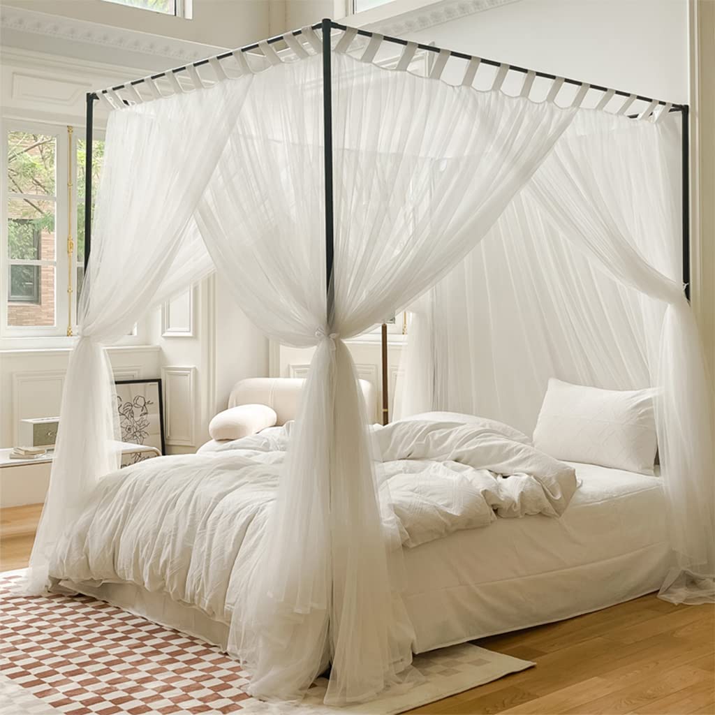 Luxury 4-Poster Mosquito Net Canopy for Bed - White King Size Bedding for Adults, Teens & Toddlers - Elegant Bedroom Decor for Twin/Full/Queen/King Beds - Perfect for Nursery, Master Bedroom & Guest Room Protection