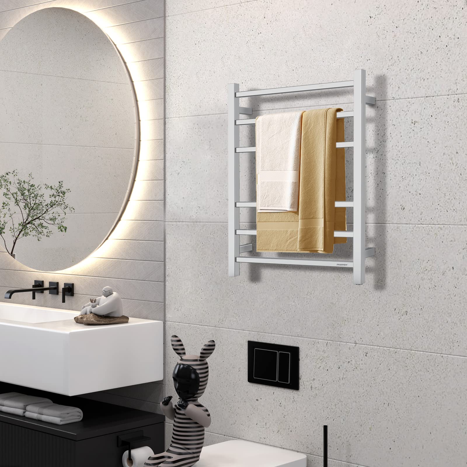 Polished Chrome Electric Towel Warmer - Wall Mounted Bathroom Heated Towel Rack, 6-Bar Stainless Steel Drying Rack (26.77x20.47x4.13 inches, 68W, Model ETW13C) - Perfect for Spa-Like Bathroom Luxury & Cozy Towel Warming