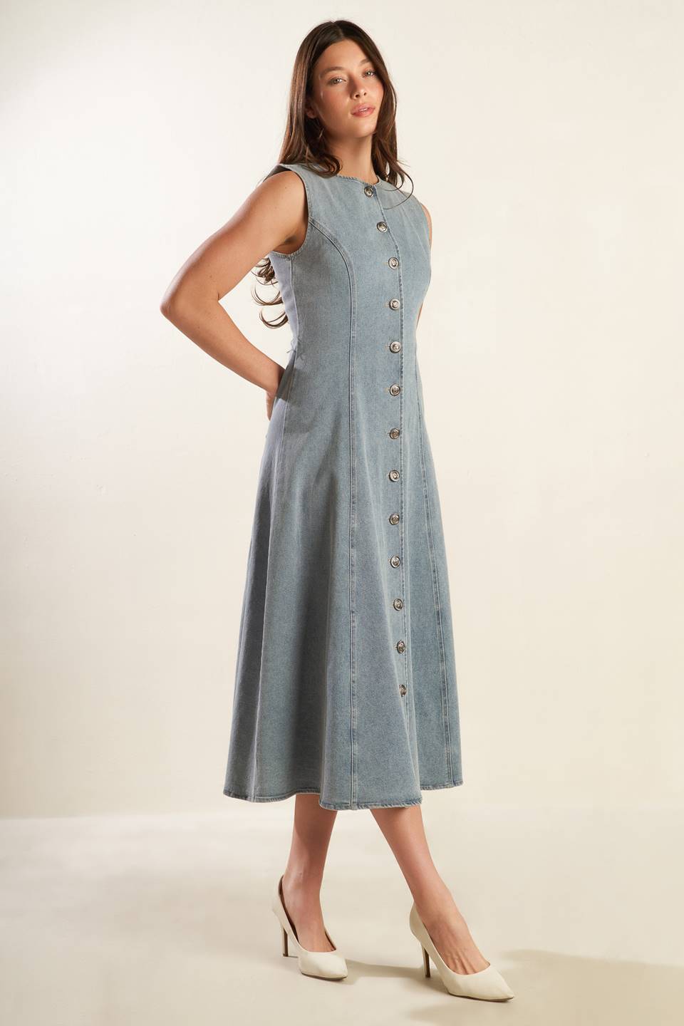 Nautical & Nice Light Denim Midi Dress - Women's Casual Summer Beach Dress for Vacation, Date Night & Outdoor Activities