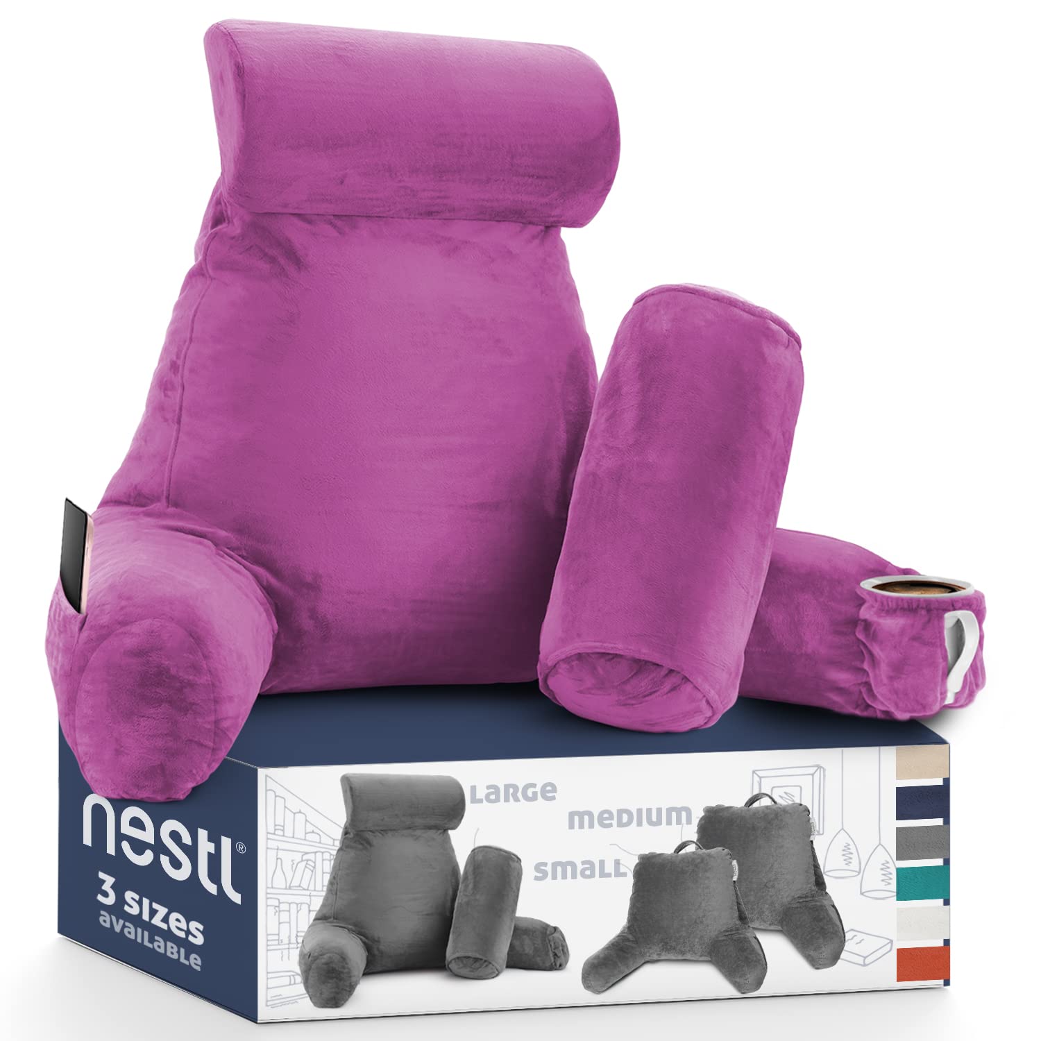 **Nestl Reading Pillow - Large Shredded Memory Foam Back Support Pillow for Sitting in Bed, Reading & Relaxing - Orchid Purple Bed Chair Pillow with Pockets (Perfect for Reading, Watching TV, or Lounging in Bed)**