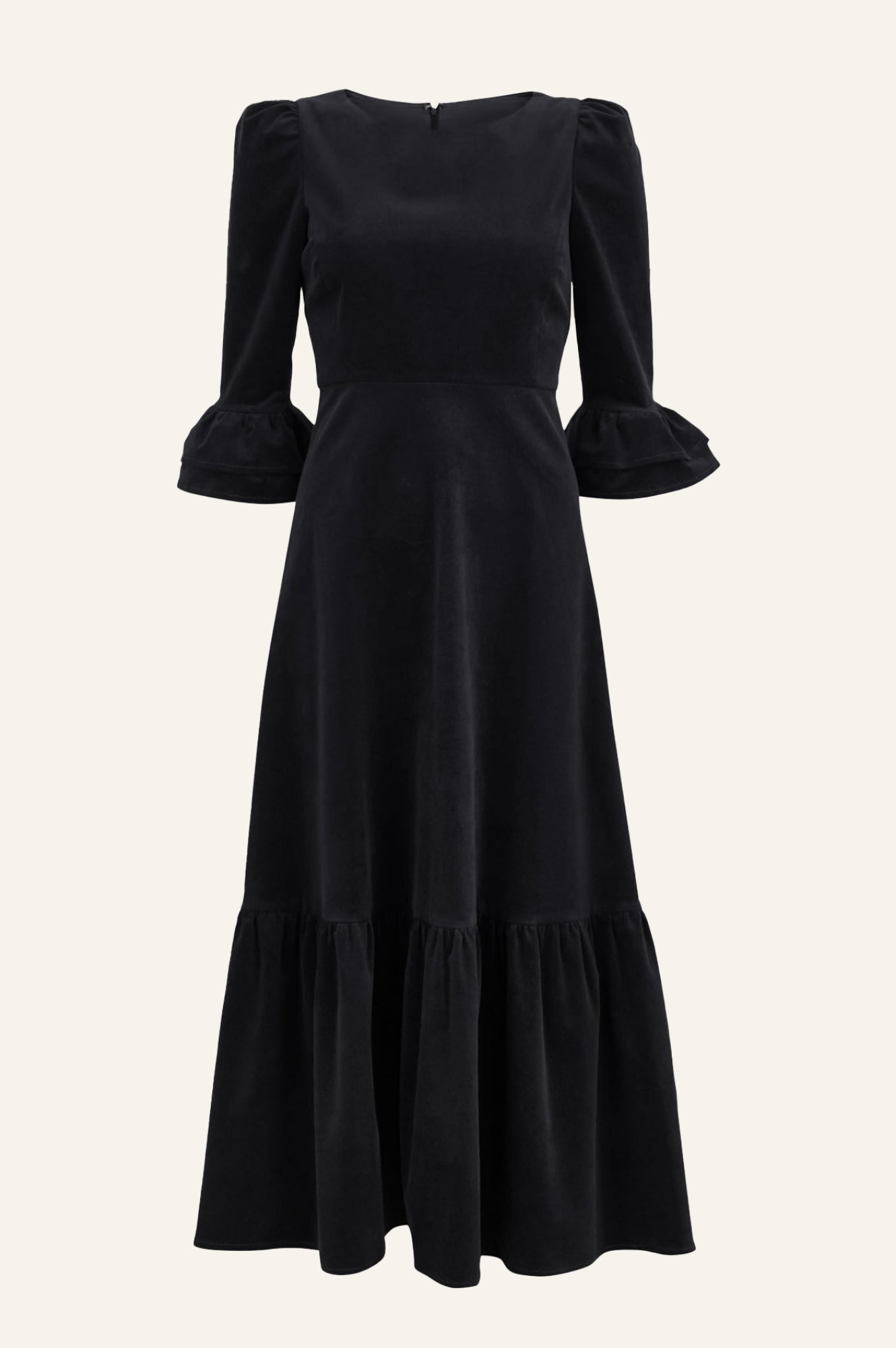 Victoria Women's Round Neck 3/4 Sleeve Stretch Corduroy Dress - Black | Casual Fall Dress for Work, Date Night & Holiday Parties