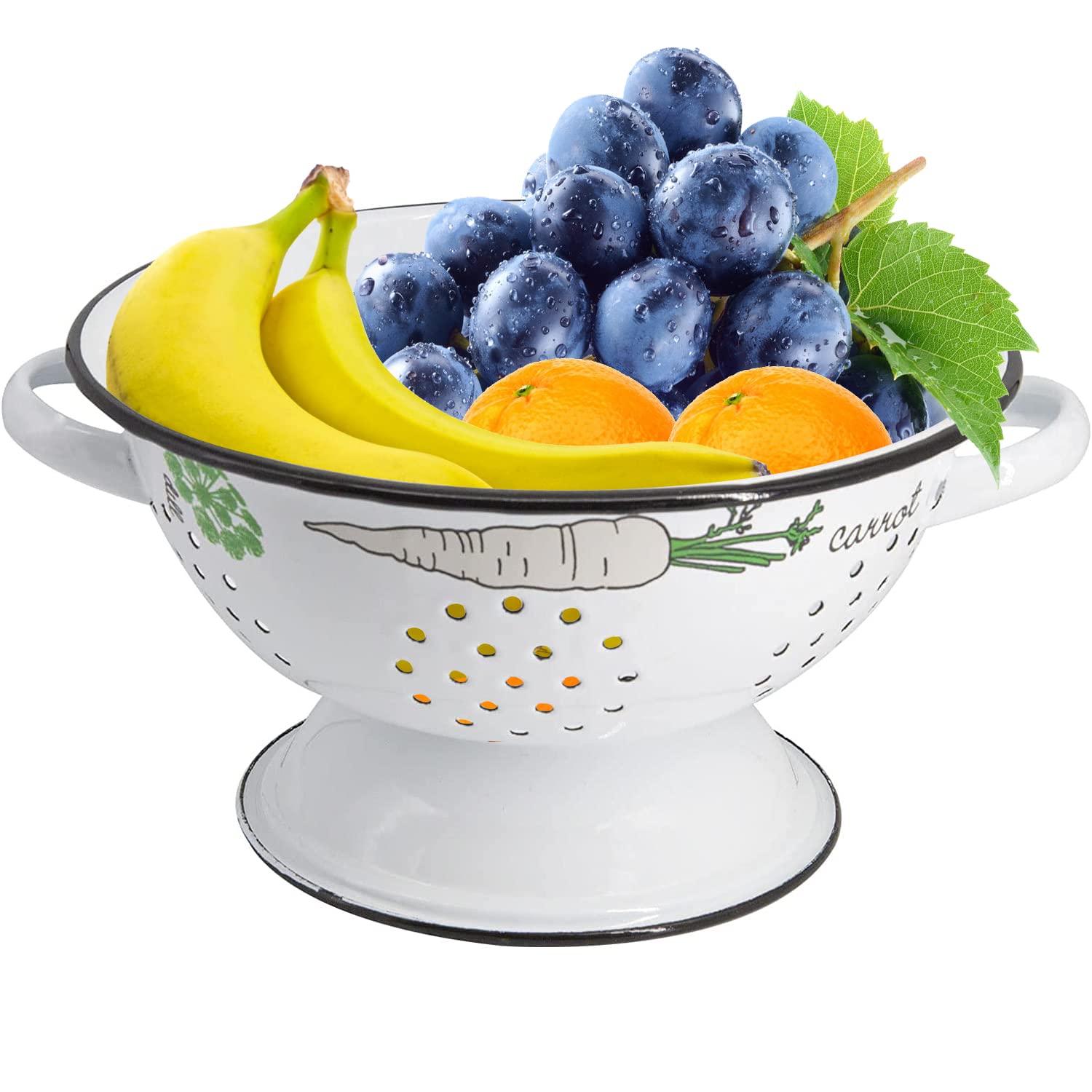 Vintage Enamel Fruit Bowl Basket - Rustic Farmhouse Kitchen Counter Decor, Carrot Design Table Centerpiece for Holiday & Home Decor | Perfect for Dining Room, Kitchen Island, and Party Serving