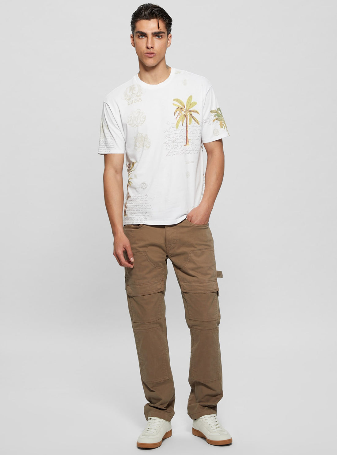 Eco-Friendly White Palm Collage T-Shirt for Men & Women - Sustainable Casual Wear for Beach, Travel & Everyday Outfits