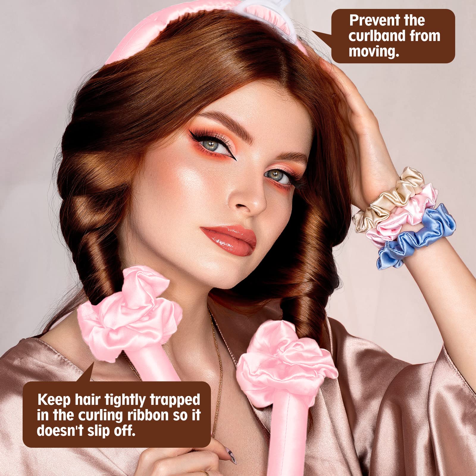 Heatless Hair Curler Set - IENIN Silk Hair Rollers for Long Hair with Soft Scrunchies & Clips | No Heat Curling Rod Headband for Overnight Styling | Rose Red | Perfect for Bedtime, Travel & Damage-Free Curls
