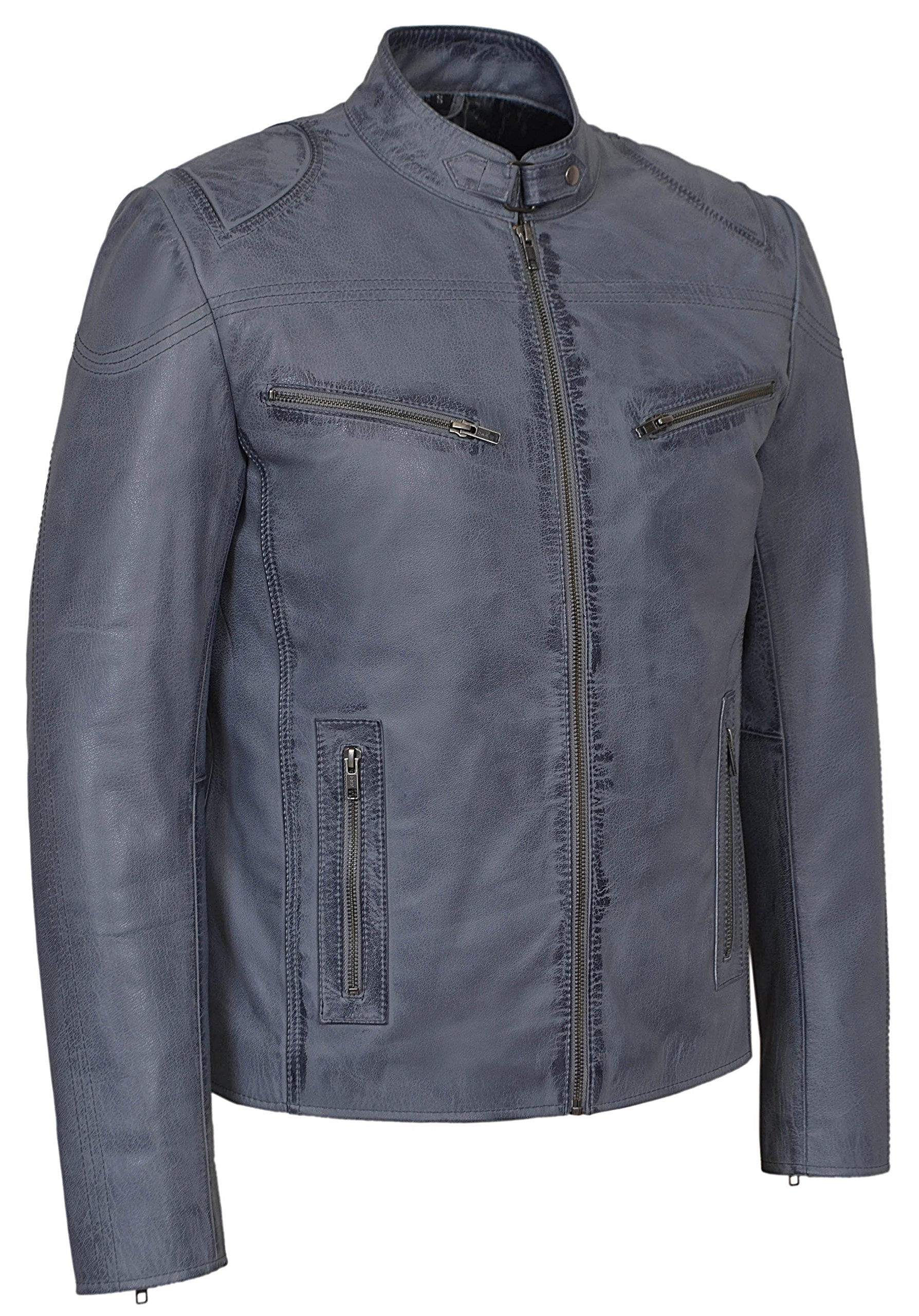 Smart Range Men's Speed Washed Grey Stone Biker Style Motorcycle Real Leather Jacket - Premium Motorcycle Gear for Riding & Casual Wear