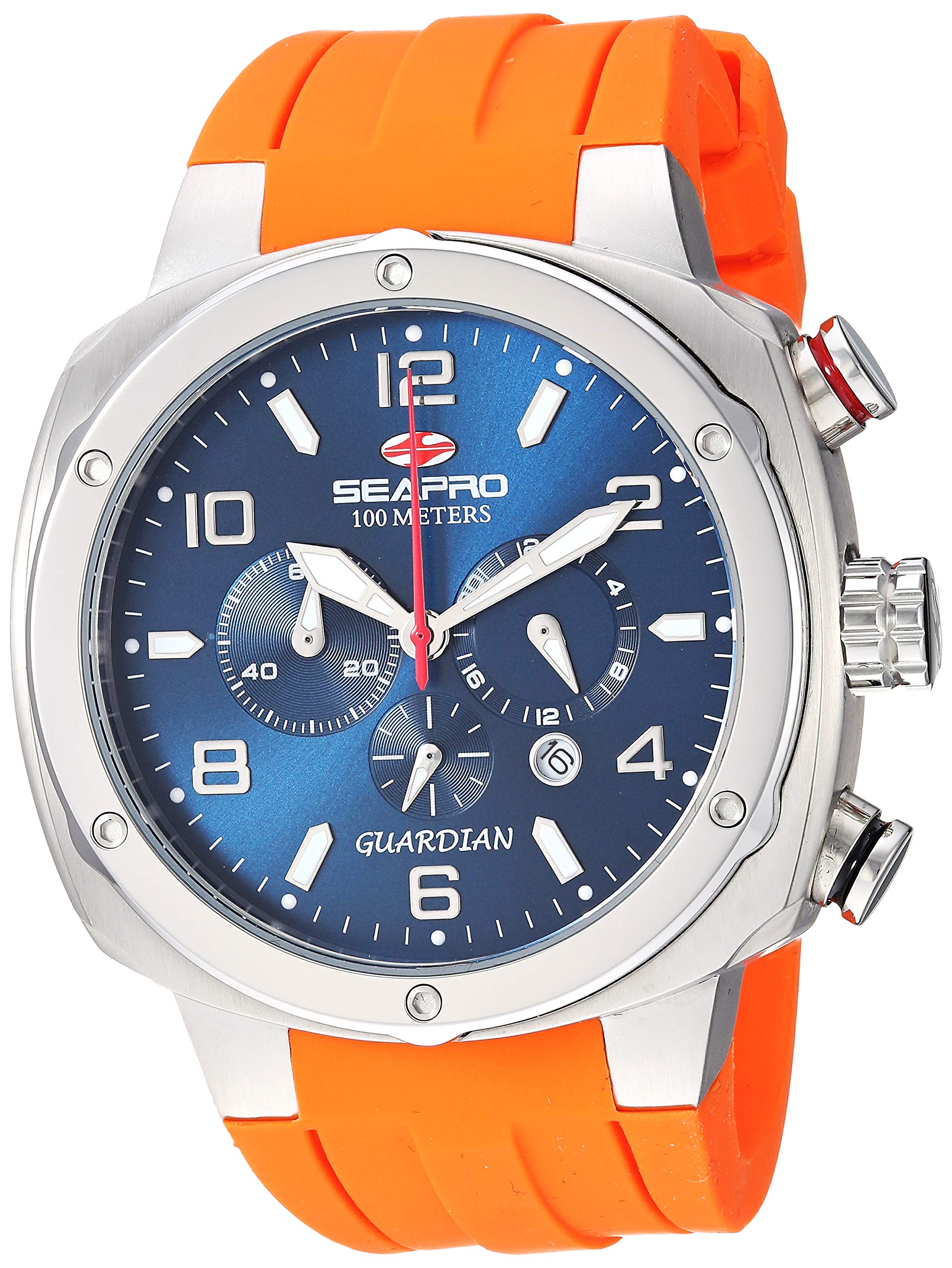 Seapro SP3345 Guardian Men's Analog Quartz Watch with Orange Dial & Blue Strap - Durable Waterproof Watch for Outdoor, Sports & Casual Wear