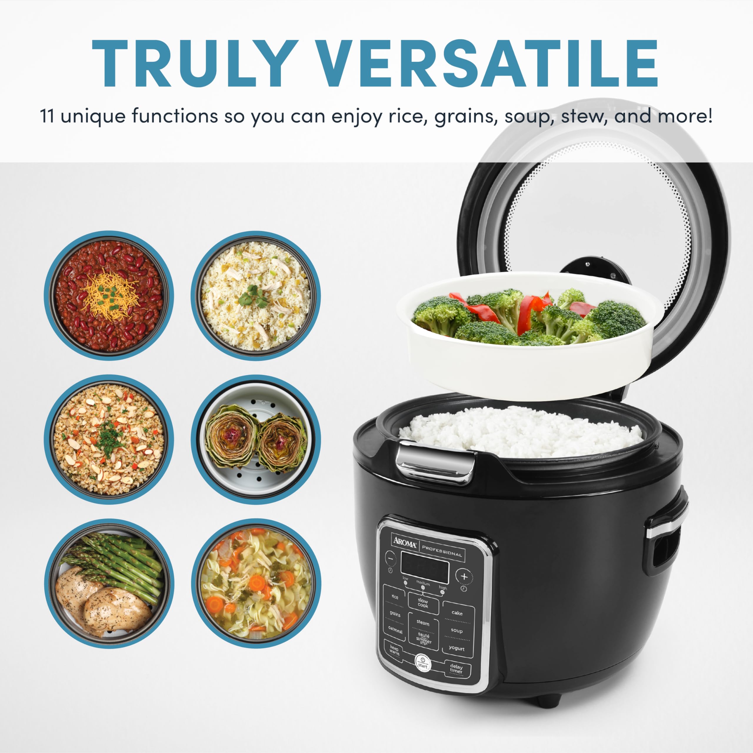 Aroma Professional ARC-1230B 10-Cup Uncooked/20-Cup Cooked Rice Cooker & Slow Cooker with Saute, Steam, Timer - Perfect for Meal Prep, Family Dinners & Healthy Cooking (Black)