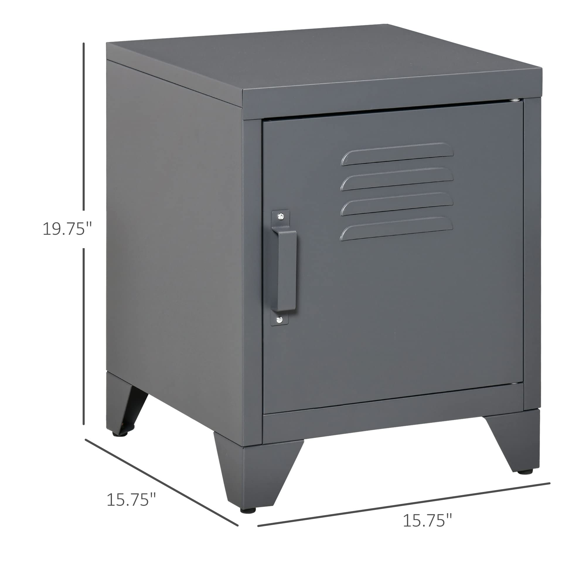 HOMCOM Industrial End Table with Locker-Style Door & Adjustable Shelf - Modern Grey Side Table for Living Room, Bedroom & Office - Perfect for Small Space Storage & Home Decor