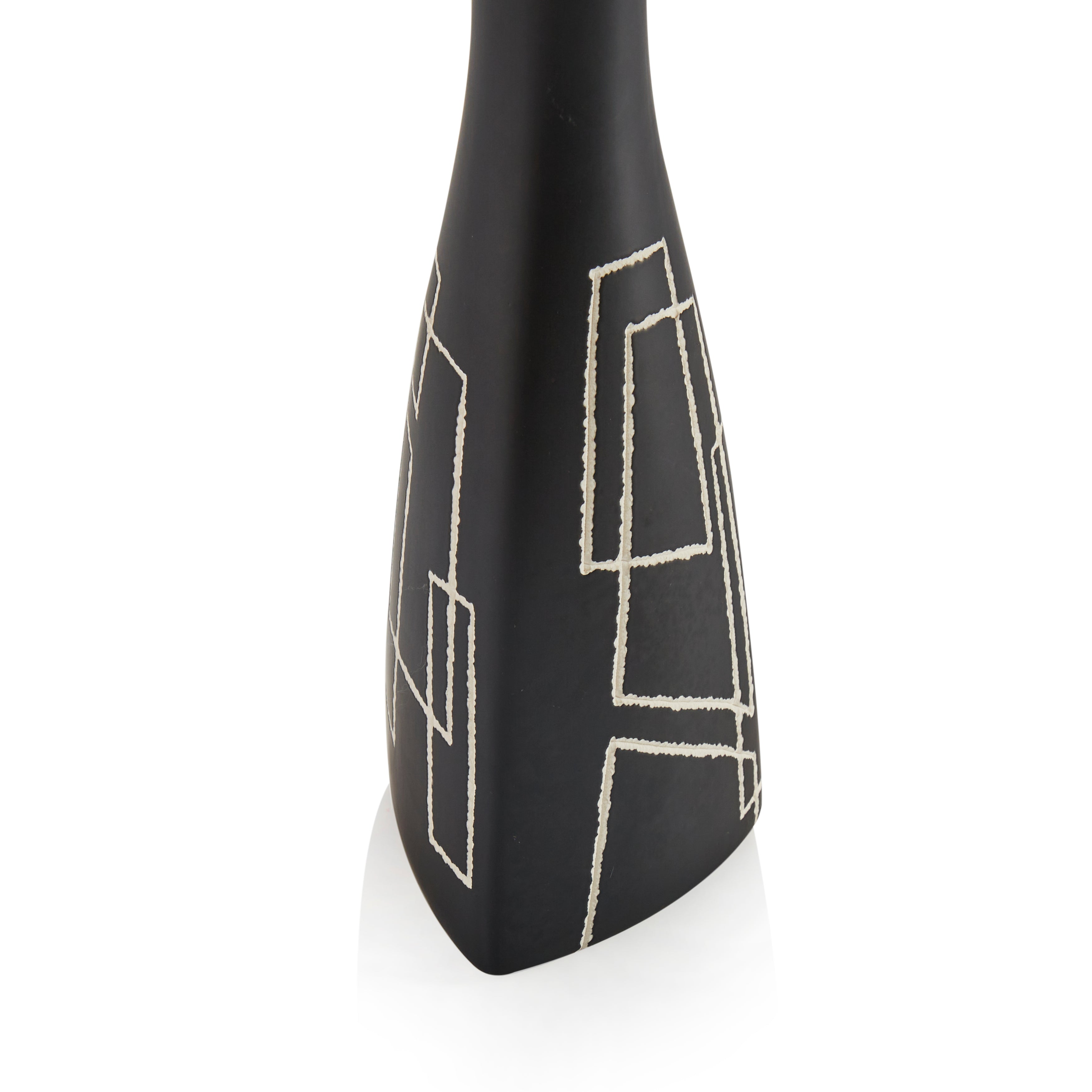Black Abstract Engraving Vase - Modern Home Decor for Living Room, Dining Table & Office - Handcrafted Ceramic Flower Vase for Elegant Interior Design