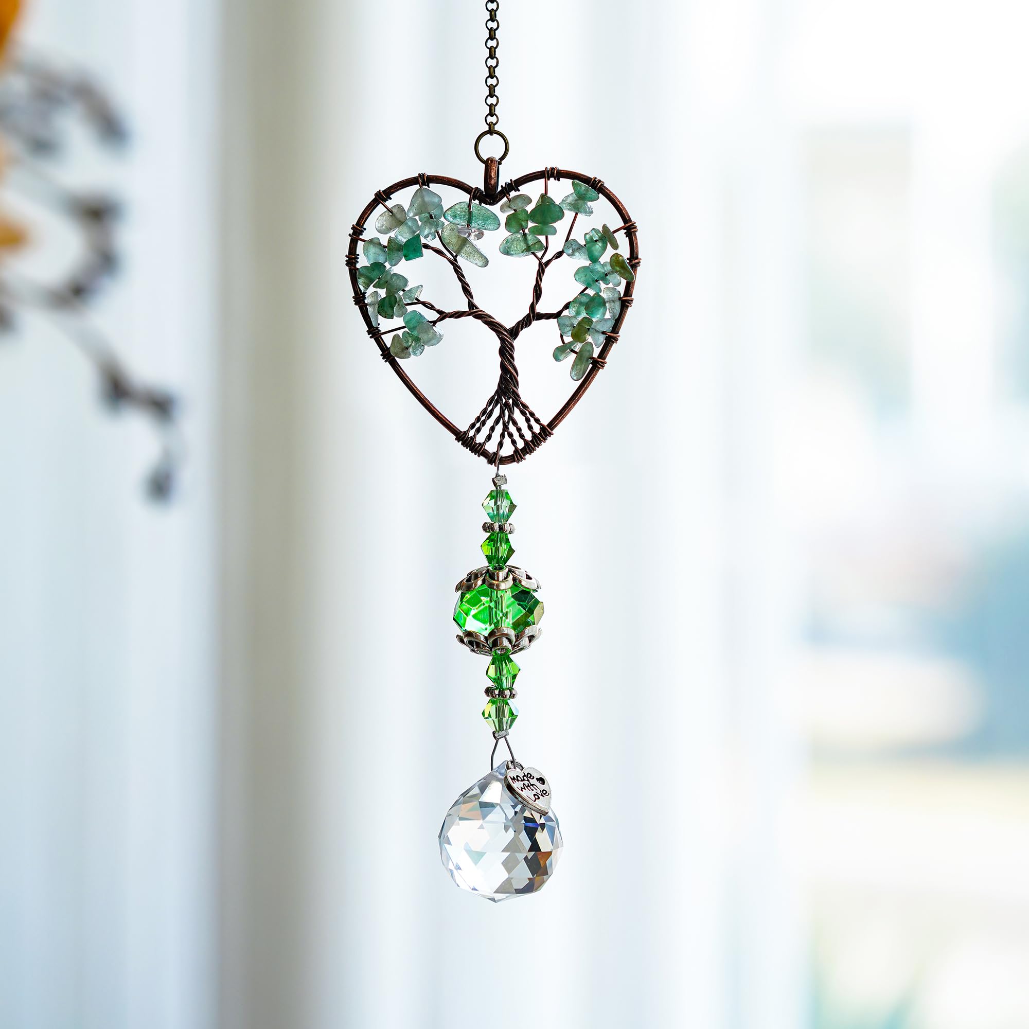 H&D HYALINE & DORA Tree of Life Car Rearview Mirror Hanging Ornament - Feng Shui Suncatcher Pendant for Good Luck & Protection (Green) | Perfect for Car Interior Decor, Spiritual Gift & Positive Energy