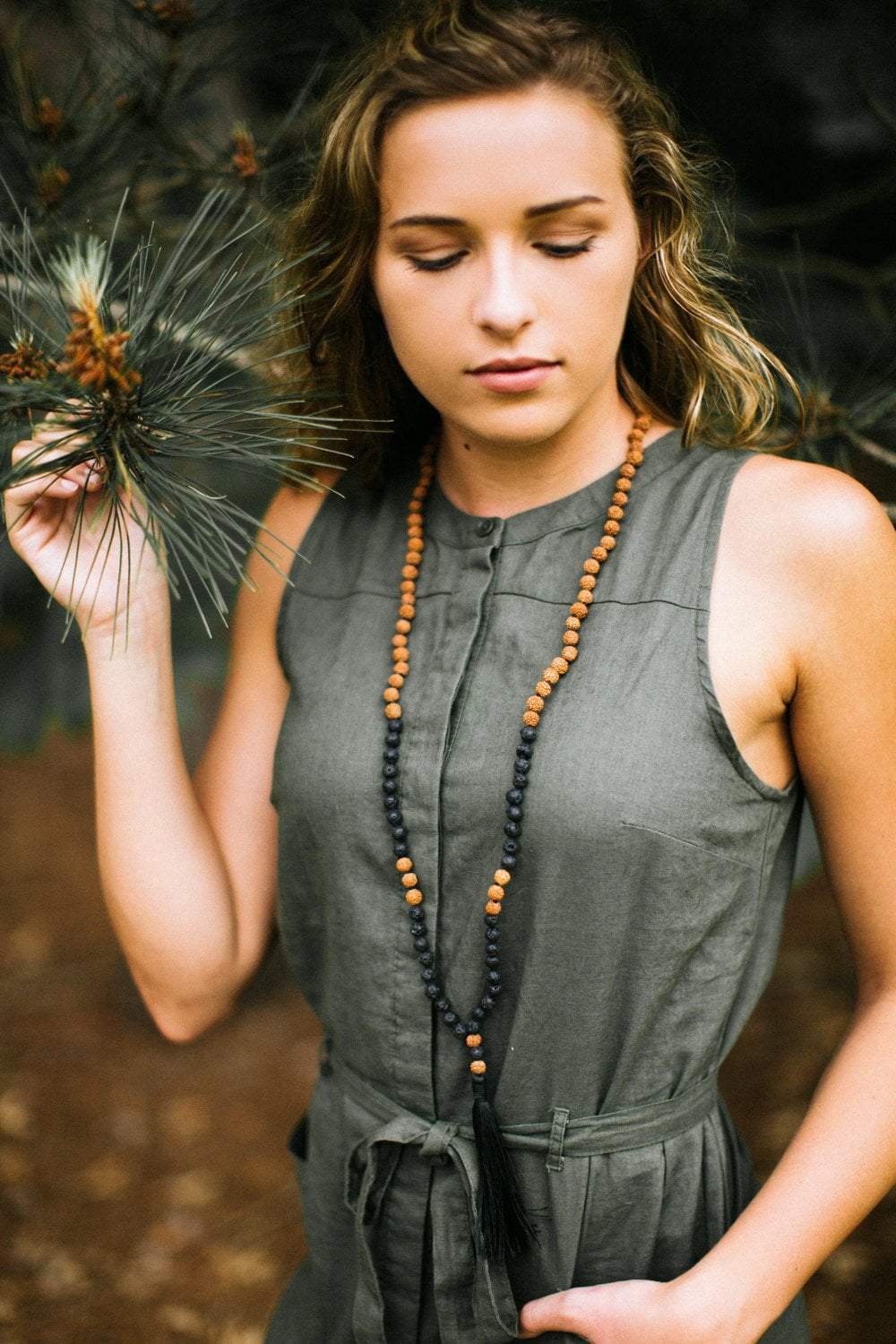 Authentic Hand-Knotted Rudraksha and Lava Stone Mala Beads - Spiritual Meditation Prayer Necklace for Yoga, Mindfulness & Positive Energy