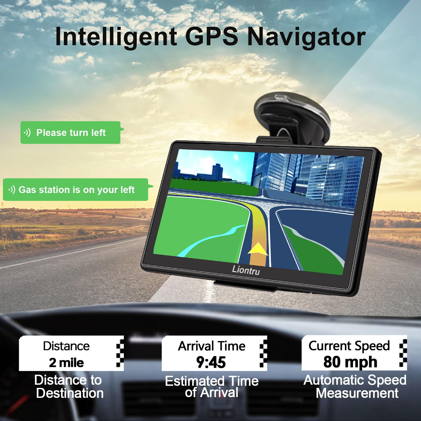 Liontru 7-inch Touchscreen Car GPS Navigation System with 2024 USA Canada Maps - Free Lifetime Updates for Semi Trucks, RVs & Commercial Vehicles | Perfect for Road Trips, Trucking & RV Travel