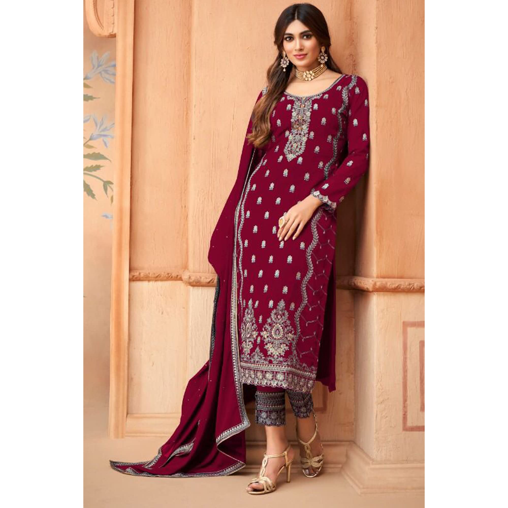 Elegant Heavy Embroidery Salwar Kameez Pant Suit with Dupatta - Ready to Wear Indian Ethnic Dress for Women | Perfect for Weddings, Festivals & Special Occasions