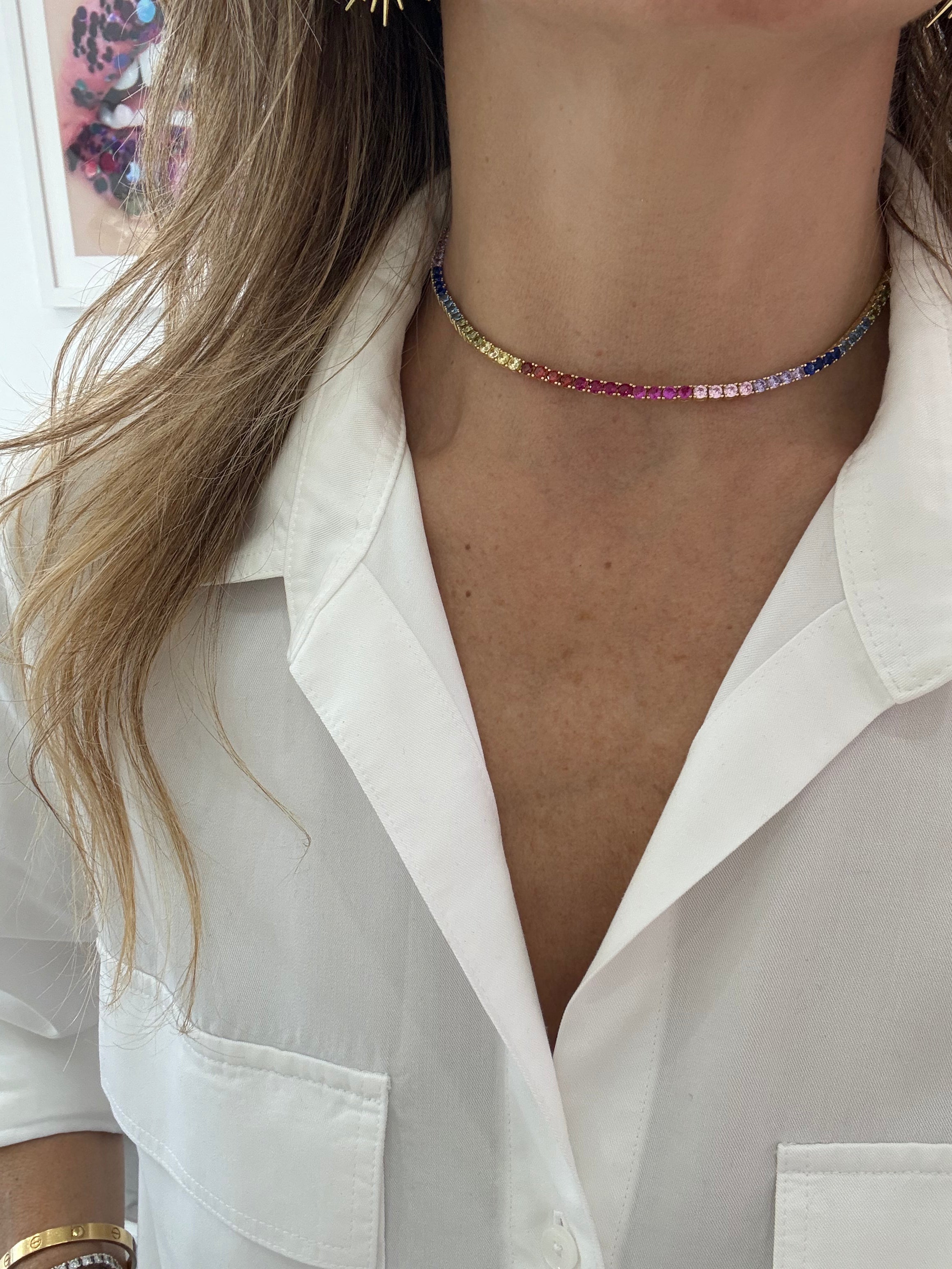 Rainbow Tennis Choker Necklace - Stylish Elastic Choker for Women & Girls - Perfect for Tennis Matches, Sports, and Casual Wear