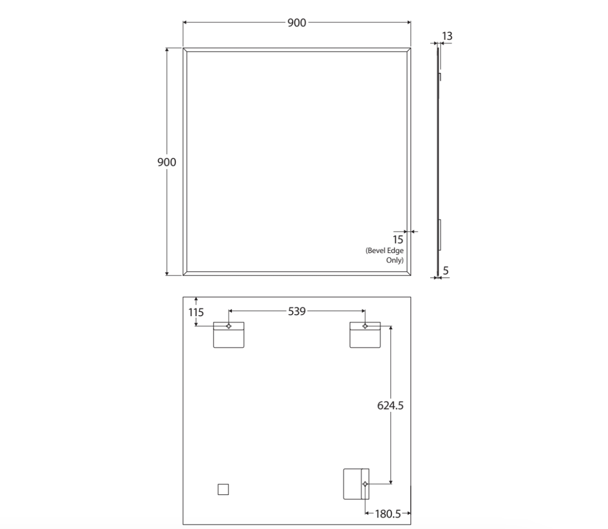 Fienza BEM 9090 Bevel Edge Rectangular Wall Mirror 36x36 Inches - Modern Frameless Bathroom Vanity Mirror for Home Decor, Bedroom & Entryway