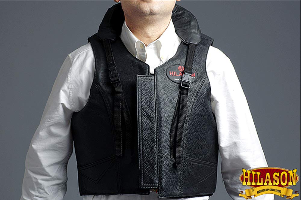 HILASON Leather Bull Riding Vest - Black Unisex Sleeveless Safety Vest for Rodeo & Equestrian Sports | Protective Gear for Bull Riders, Ranchers & Western Enthusiasts | Perfect for Rodeo Competitions, Ranch Work & Cowboy Events