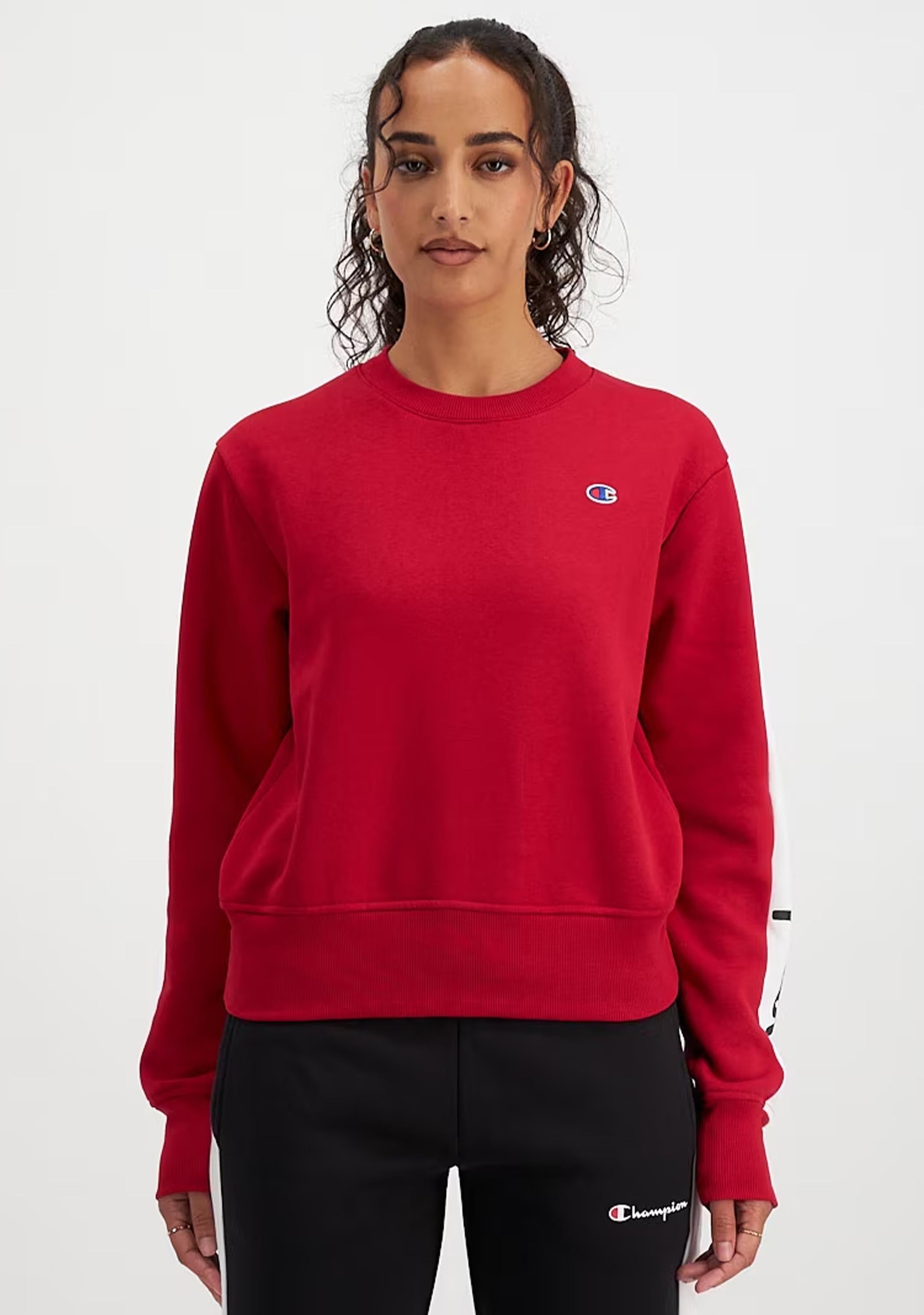 Champion Women's Sporty Panel Crew Neck Sweatshirt - Soft Cotton Blend Pullover for Casual Wear, Gym & Lounge