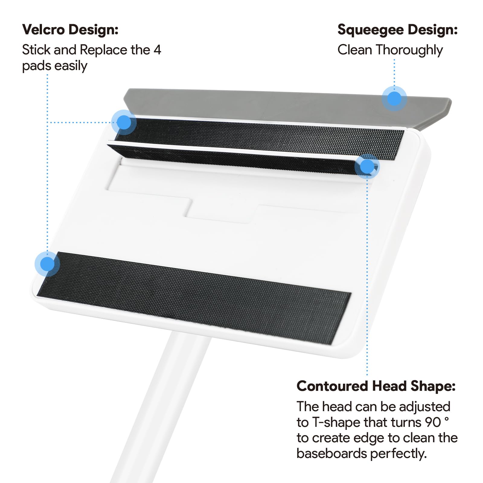 Deluxe Extendable Baseboard Cleaner with Long Handle - 4 Reusable Cleaning Pads for Walls, Ceilings, Floors - Perfect for Bathroom, Kitchen & Shower Cleaning - Multi-Surface Cleaning Tool for Home & Office