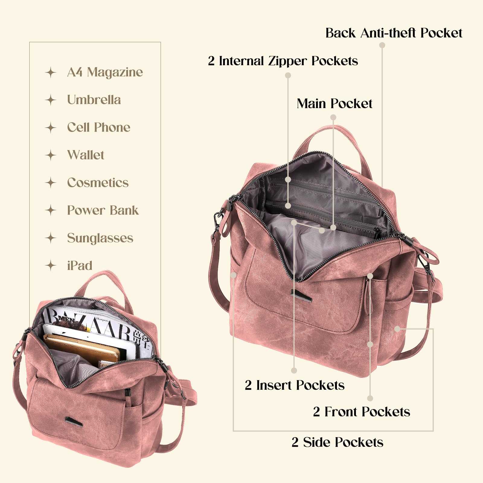 Stylish Women's Leather Backpack Purse - Small Waterproof Anti-Theft Shoulder Bag Handbag for Daily Use, Travel & Work