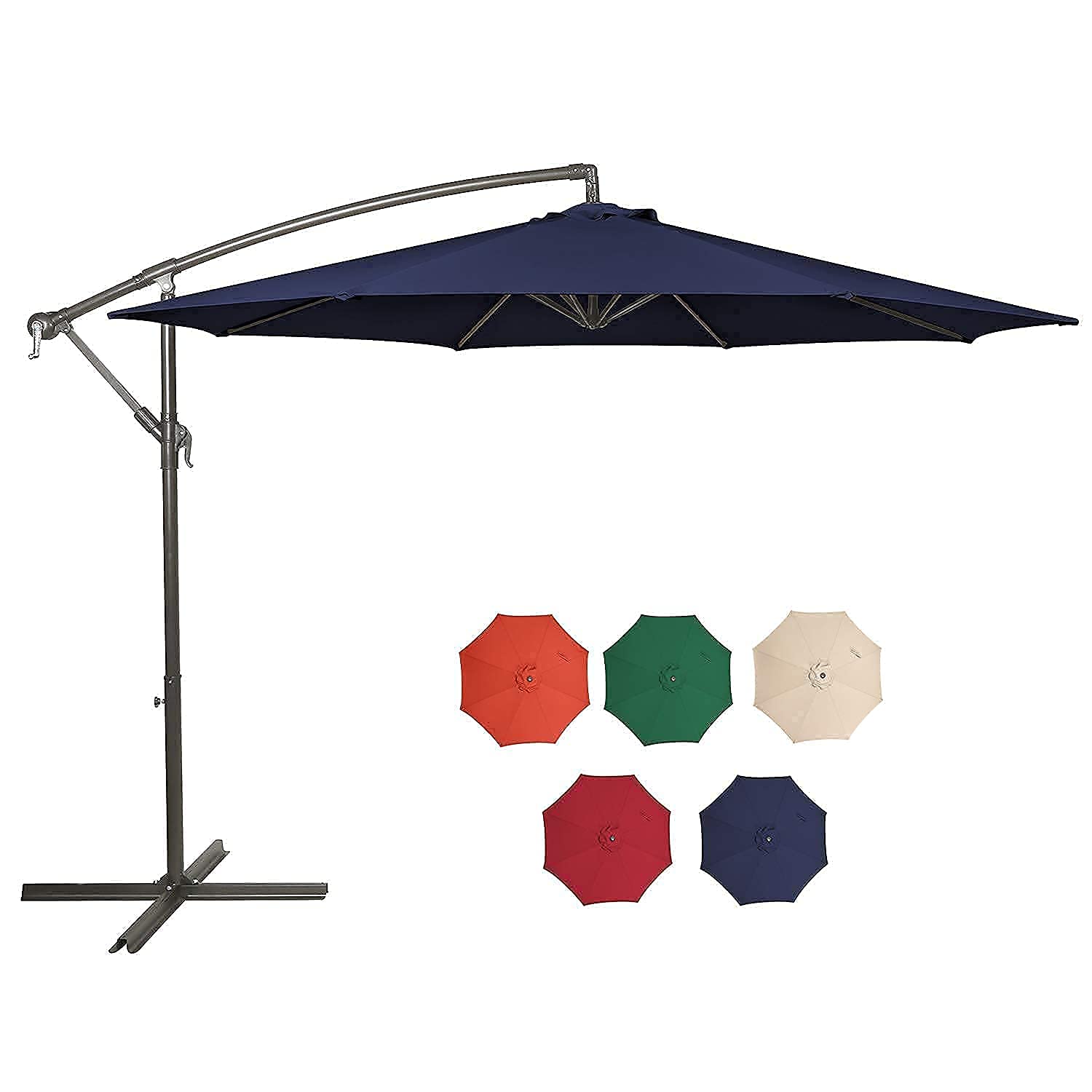 10ft Offset Patio Umbrella with Crank & Cross Base - Outdoor Cantilever Hanging Umbrella for Patio, Backyard, Garden, Poolside - Navy Blue Sun Shade for Relaxing & Entertaining