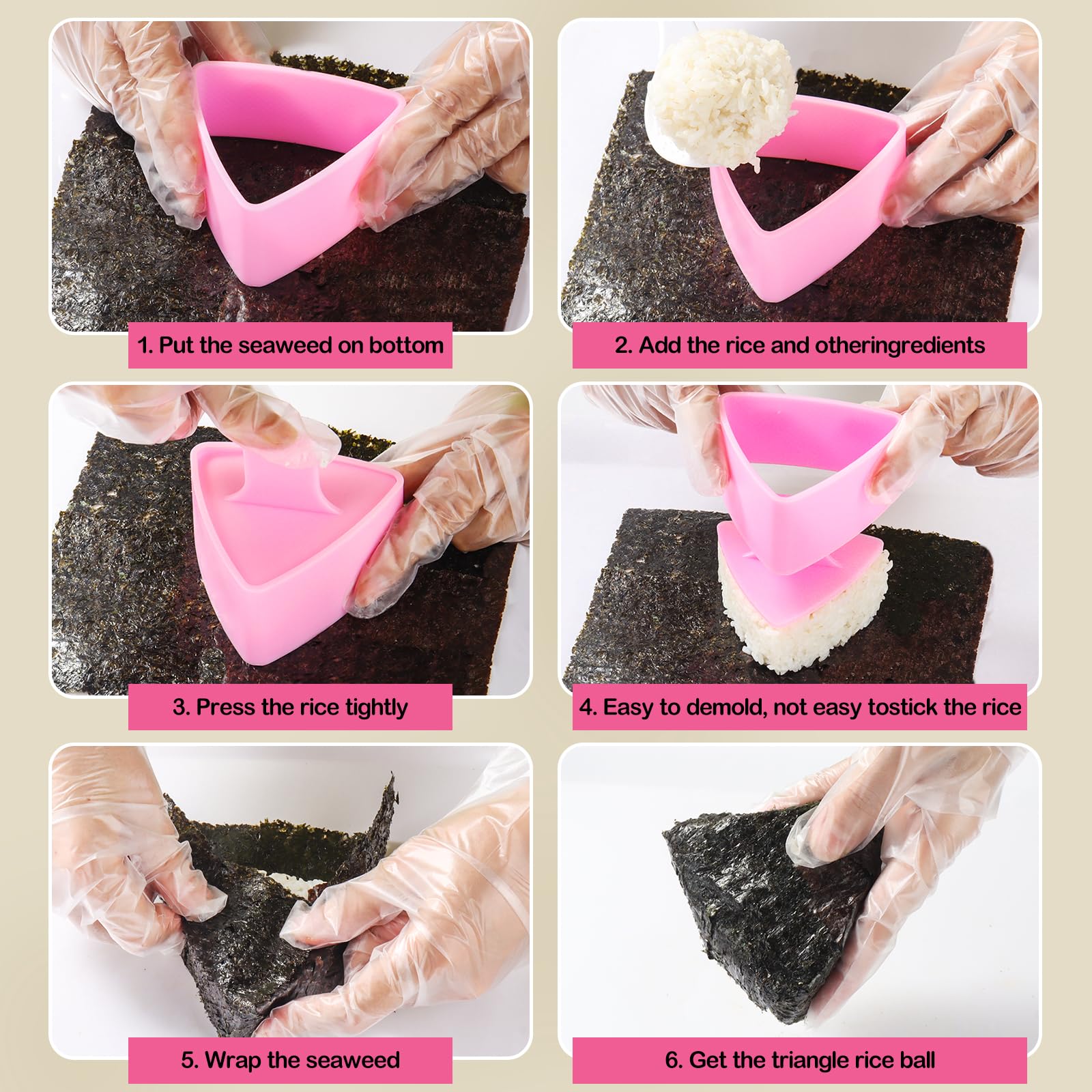 3-Piece Onigiri Mold Set - Large Triangle Rice Ball & Musubi Maker Press - Japanese Sushi Making Kit for Bento Lunch Box | Perfect for Home Meal Prep, School Lunches & Party Snacks