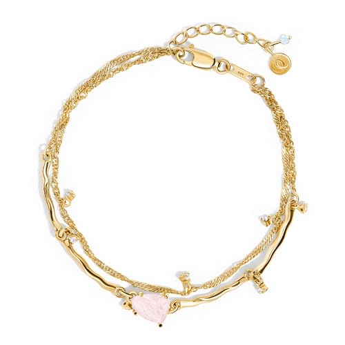 Yellow Gold Rose Quartz Bracelet - Flow