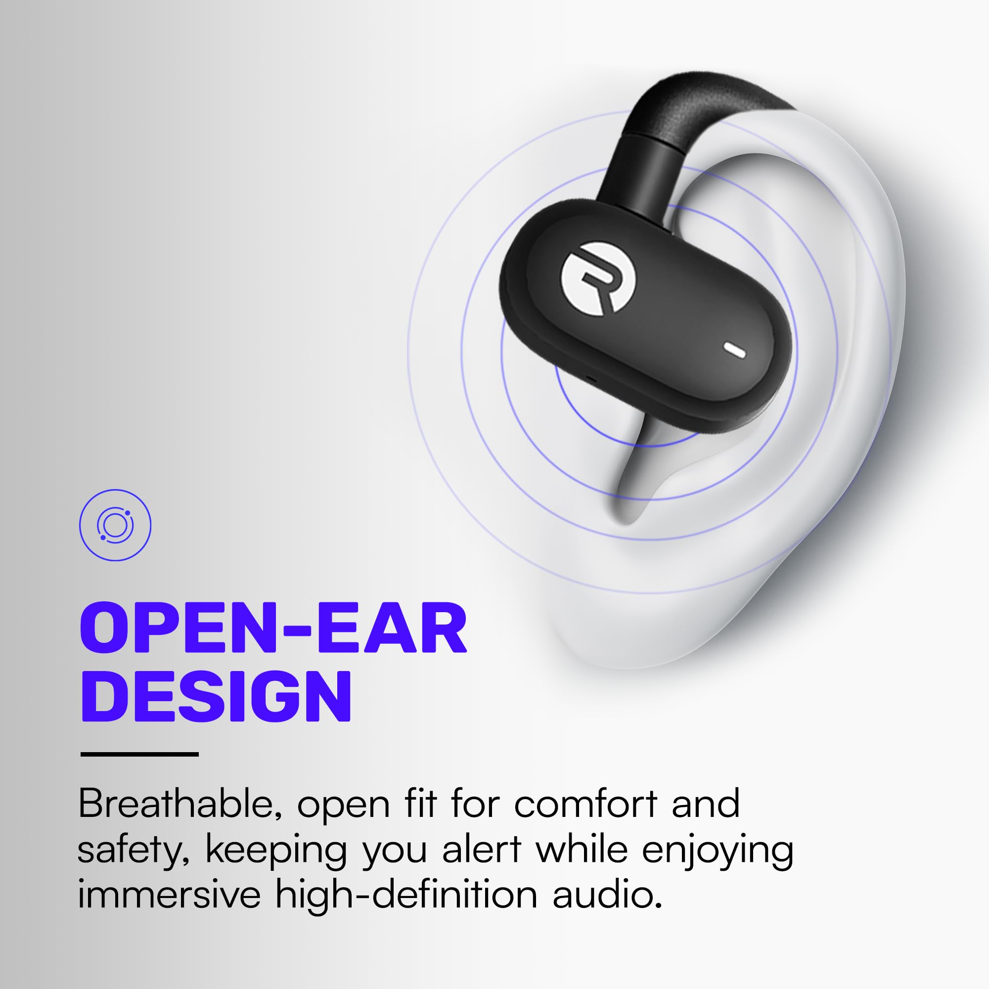 Raycon Open Earbuds - True Wireless Open Ear Bluetooth Headphones with Secure Hook Design, IPX5 Water Resistant, 40H Battery Life for Running, Cycling & Outdoor Sports (Black)