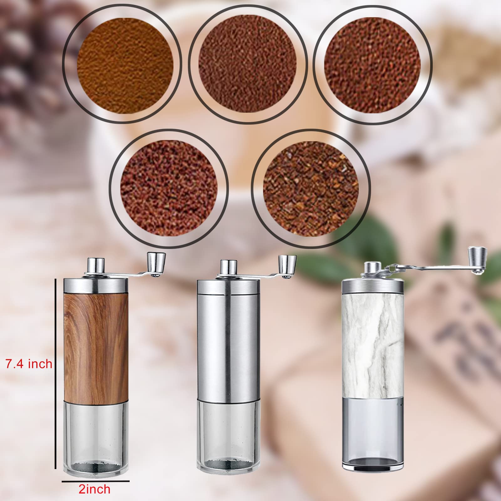 Premium Manual Coffee Grinder - Adjustable Stainless Steel Hand Mill for Coffee Beans - Perfect for Camping, Home & Office Use - Marble White - Enjoy Fresh Ground Coffee Anywhere