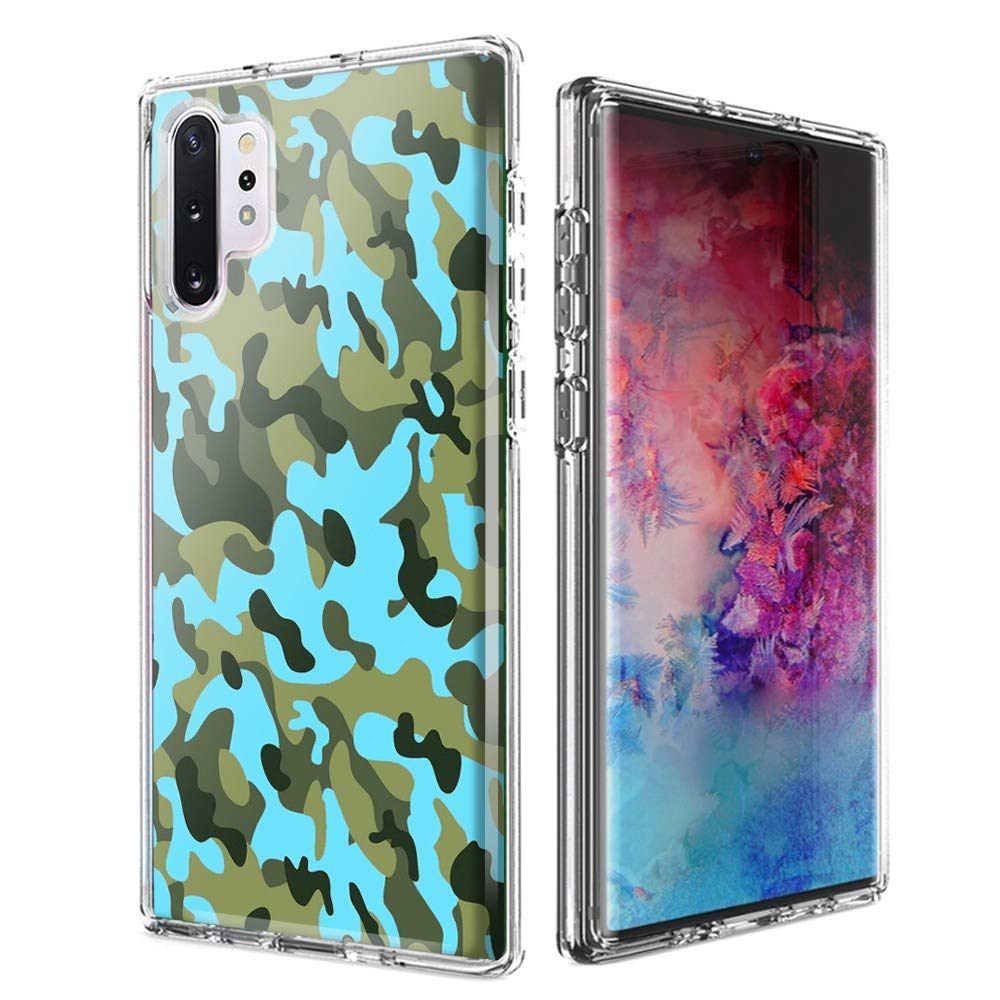 Samsung Galaxy Note 10 Plus Case - Blue Green Camo Design Dual Layer Protective Cover | Shockproof & Slim Fit for Everyday Use & Outdoor Activities