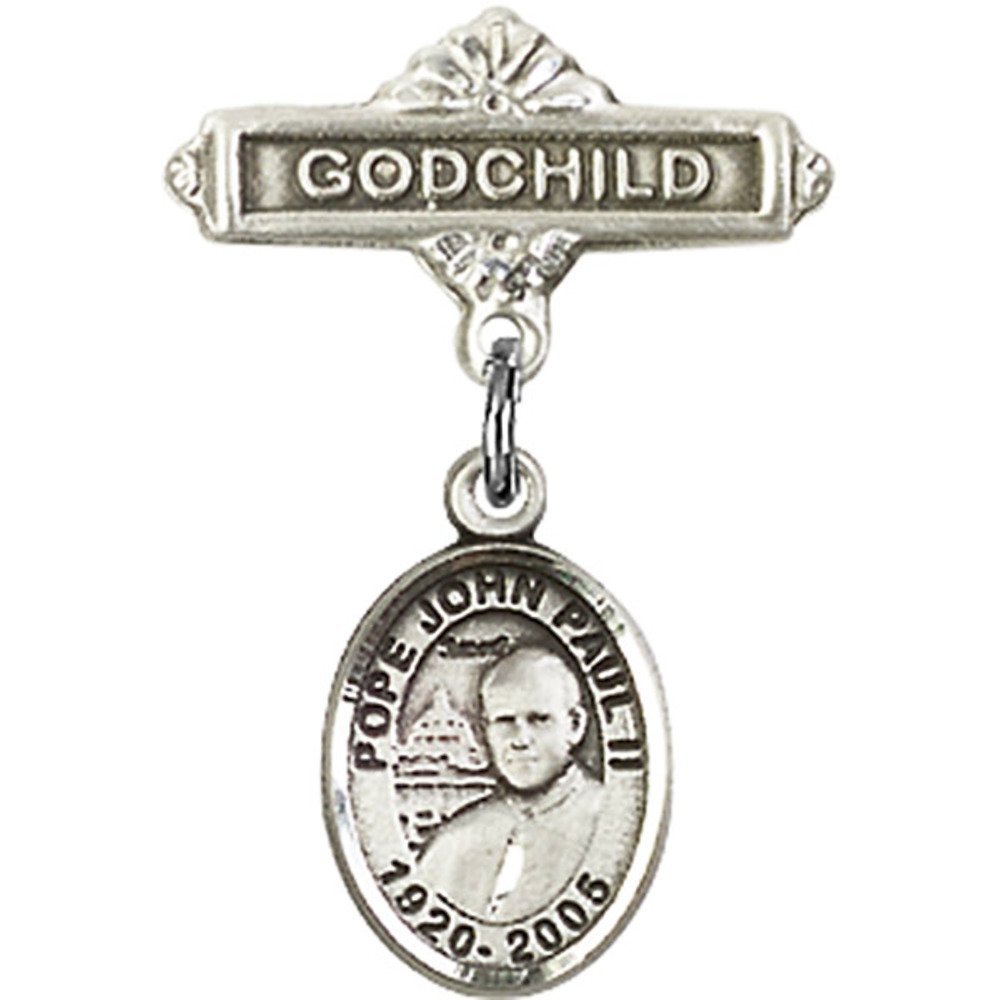 St. John Paul II Sterling Silver Baby Badge - Religious Godchild Pin (1