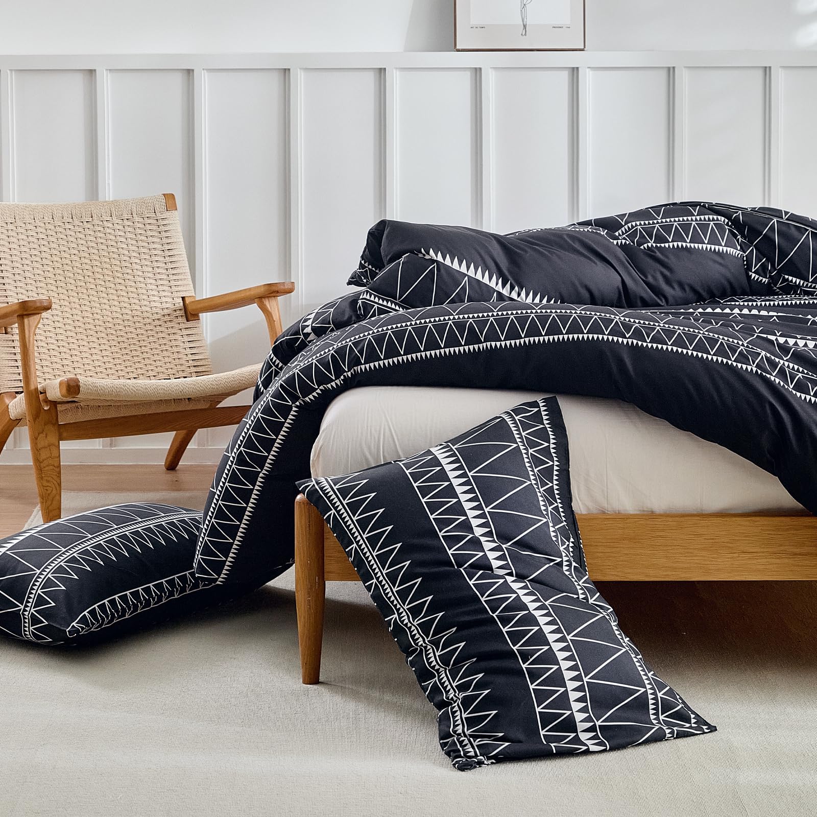 Boho Duvet Cover Queen Size - Black 3-Piece Microfiber Comforter Set with Zipper Closure | Ultra Soft & Breathable Bedding (90