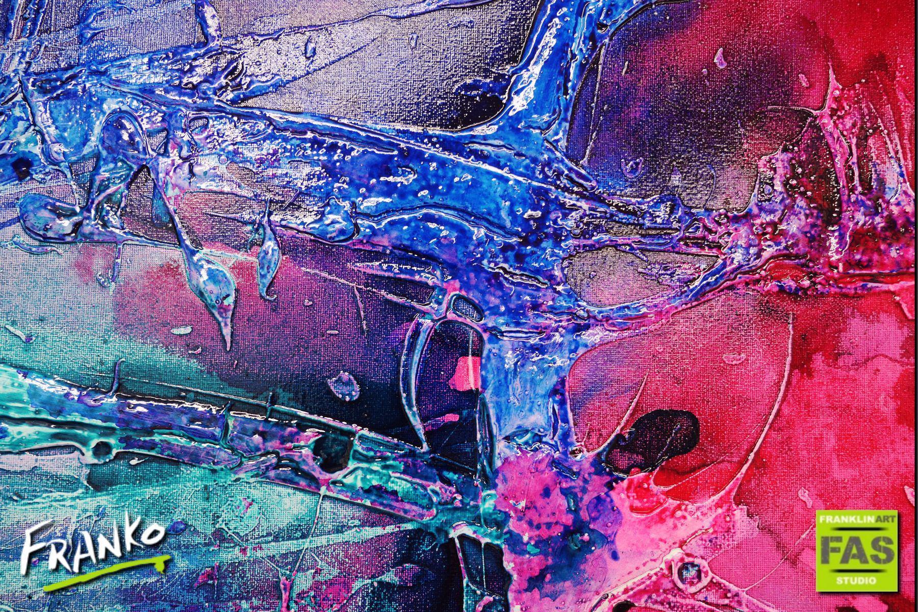 Infused Ink Romance - 190cm x 100cm Blue Pink Purple Abstract Canvas Art Painting - Modern Home Decor for Living Room, Bedroom & Office Wall