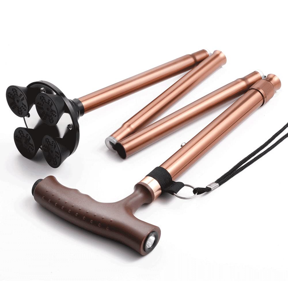 OOVOO Adjustable Folding Walking Cane for Seniors - Non-Slip, Extendable & Collapsible Mobility Aid for Men, Women & Elderly (Brown) - Perfect for Hiking, Travel & Daily Support