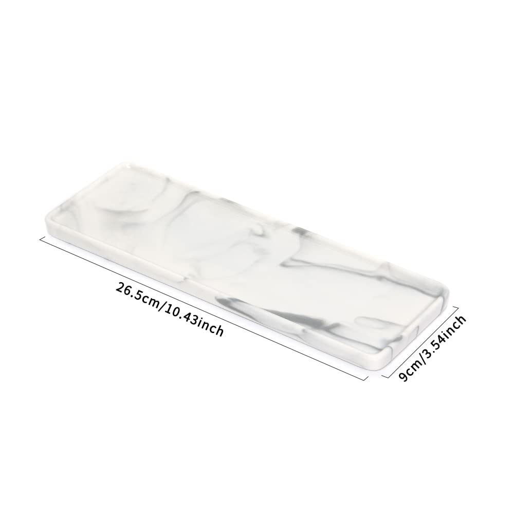 Ceramic Rectangle Makeup Vanity Tray - Marble Style Bathroom Organizer for Jewelry, Soap, Perfume & Cosmetics | Extra Large Gray Ring Dish & Dresser Tray | Perfect for Spa Days, Home Decor & Gift Giving