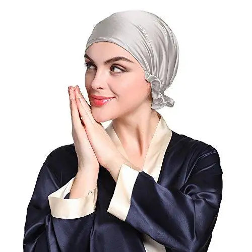 Luxury Silk Sleep Cap with Adjustable Ribbons for Women - Soft & Breathable Night Hair Cover for Sleeping, Travel & Spa