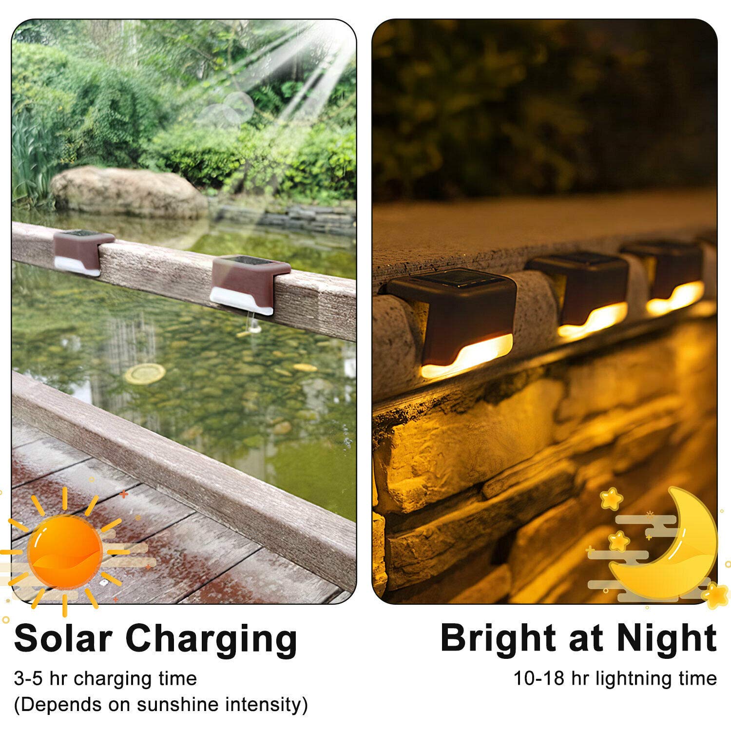 EROCK 8 Pack Solar Deck Lights - Waterproof LED Solar Step Lights for Outdoor Stairs, Decks, Patios, Yards, Pathways, Fences & Driveways - Warm White & Brown Solar Lamps for Nighttime Safety & Ambience