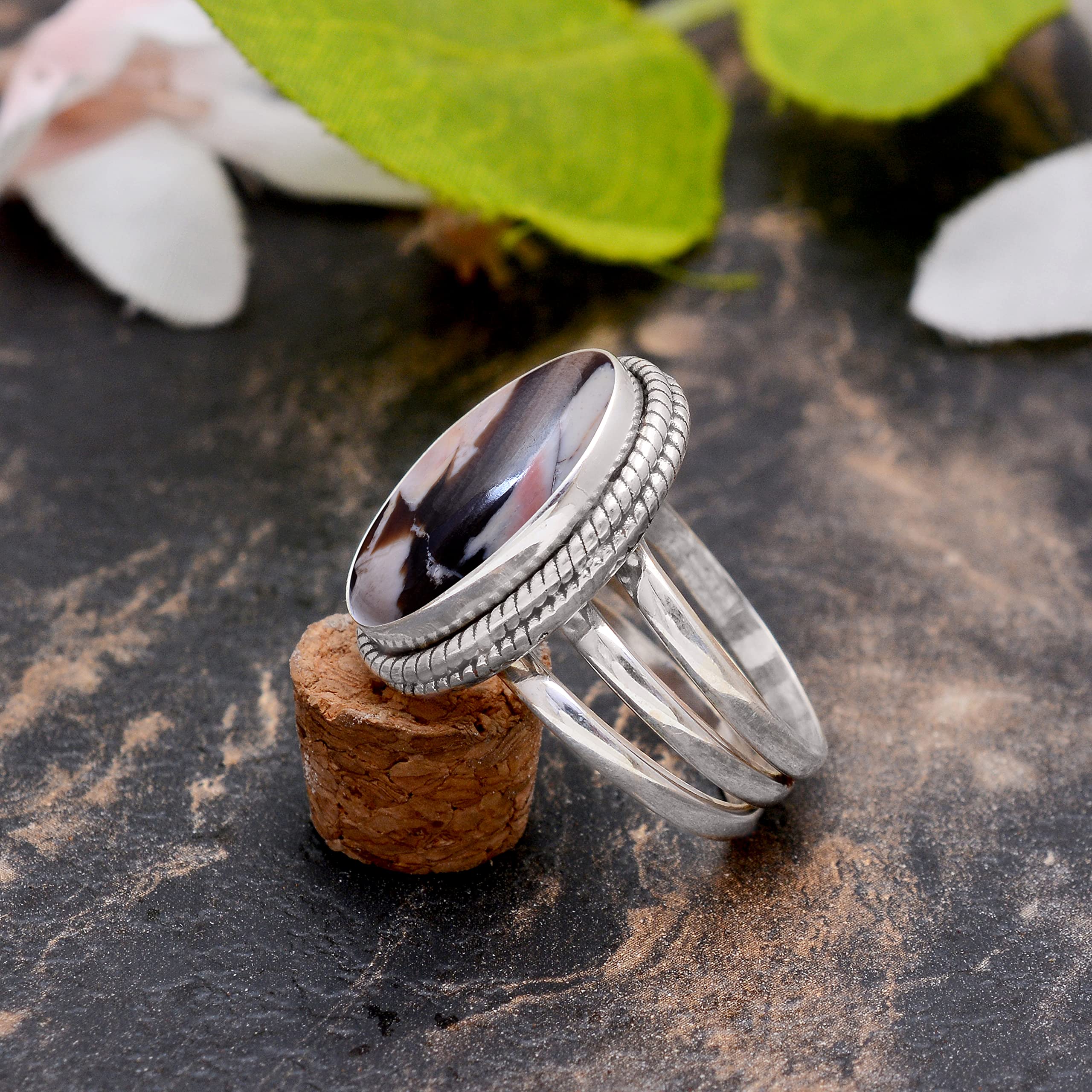 Veracity Jewelry Peanut Wood Jasper Rings for Women - 925 Sterling Silver Healing Meditation Rings - Handmade Coffee Color Jasper Gemstone Jewelry (VSR-95) | Perfect for Spiritual Healing, Yoga, Meditation & Everyday Wear