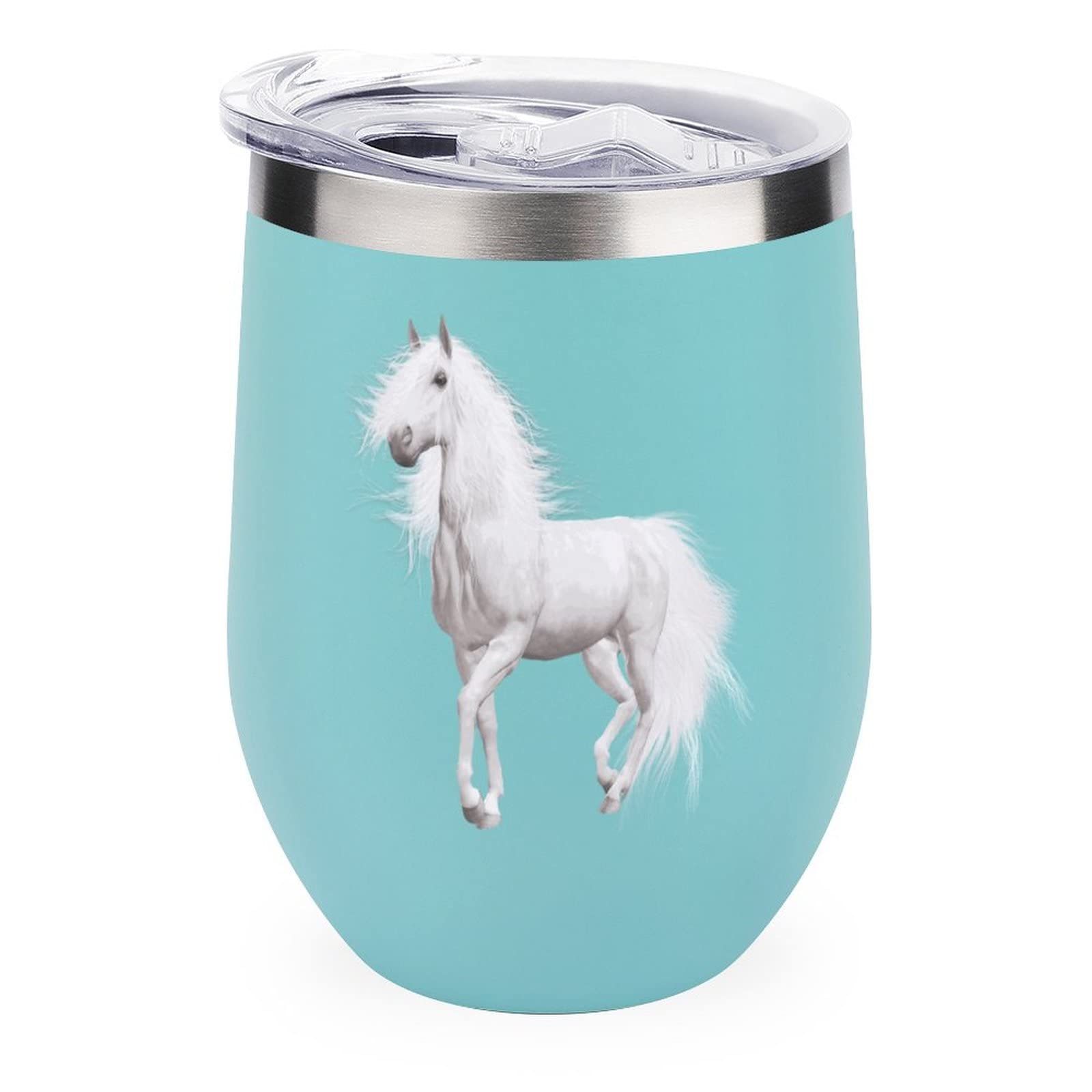 Premium 12 Oz White Horse Wine Tumbler - Stainless Steel Vacuum Insulated Double Wall Travel Mug with Lid - Perfect for Coffee, Wine & Outdoor Adventures