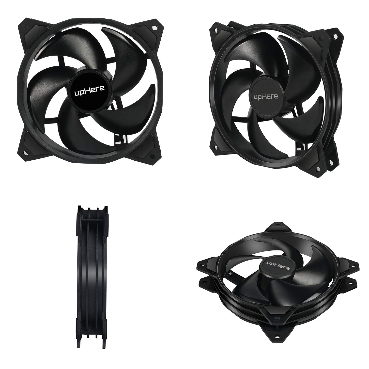 uphere 120mm Long Life Computer Case Cooling Fan - 3 Pack Black (PF120BK3-3) | High Performance PC Case Fan for Optimal Airflow & Cooling | Perfect for Gaming PCs, Workstations & Server Cooling