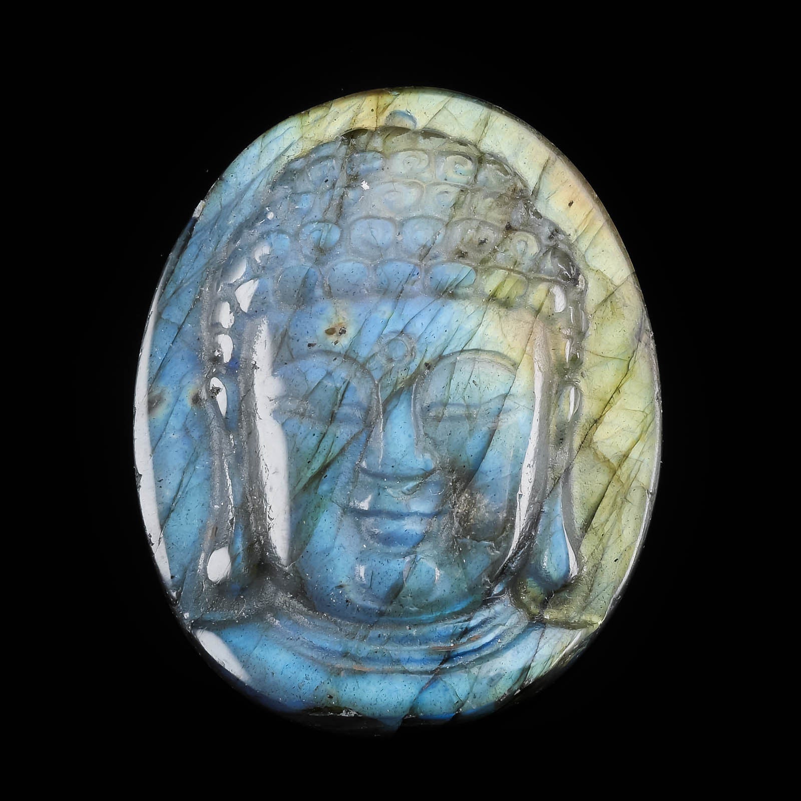 LABRADORITE Crystal Cabochon Buddha Head - Handcrafted Stone Carving for Jewelry Making, Meditation Decor & Spiritual Gifts | Perfect for Pendants, Home Altars & Healing Crystal Collections