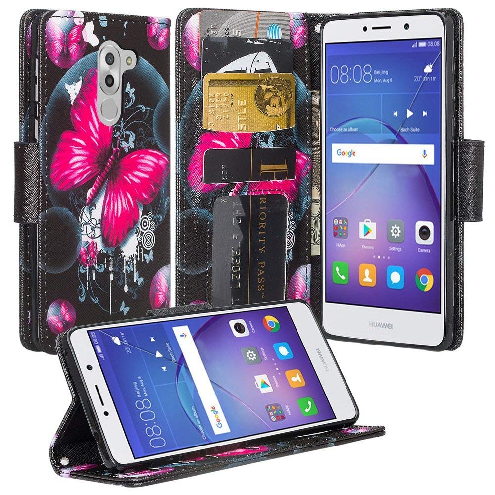 Premium PU Leather Magnetic Flip Wallet Case for Alcatel REVVL & A30 Plus - Kickstand Design with Card Slots | Perfect for Work, Travel & Everyday Protection (Pink Butterfly Pattern)