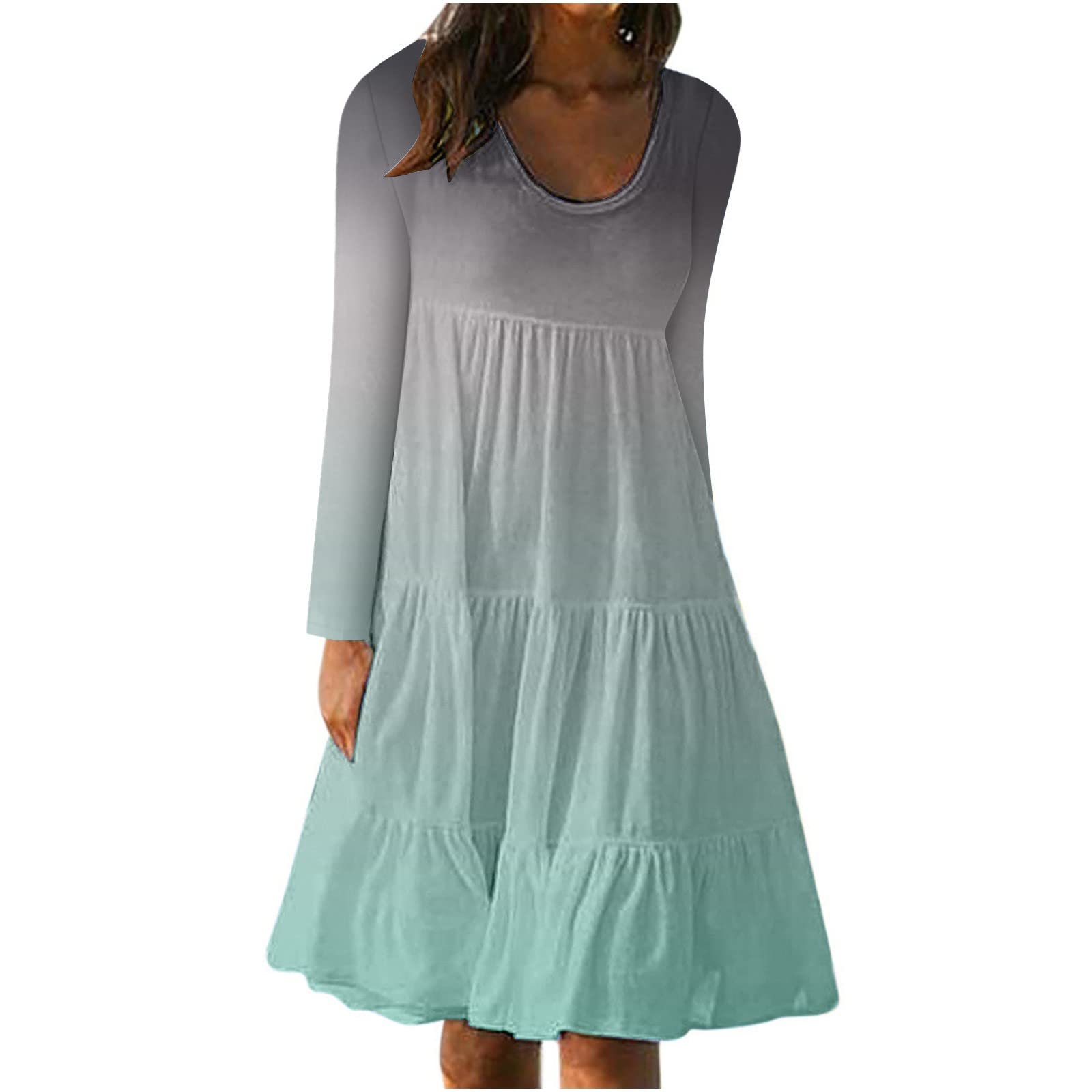 ETHKIA Women's Long Sleeve Tunic Dress - Casual Loose Flowy Swing Mini Dress with O-Neck for Juniors | Spring Summer Fashion, Everyday Wear, Office Outfit, Date Night Dress