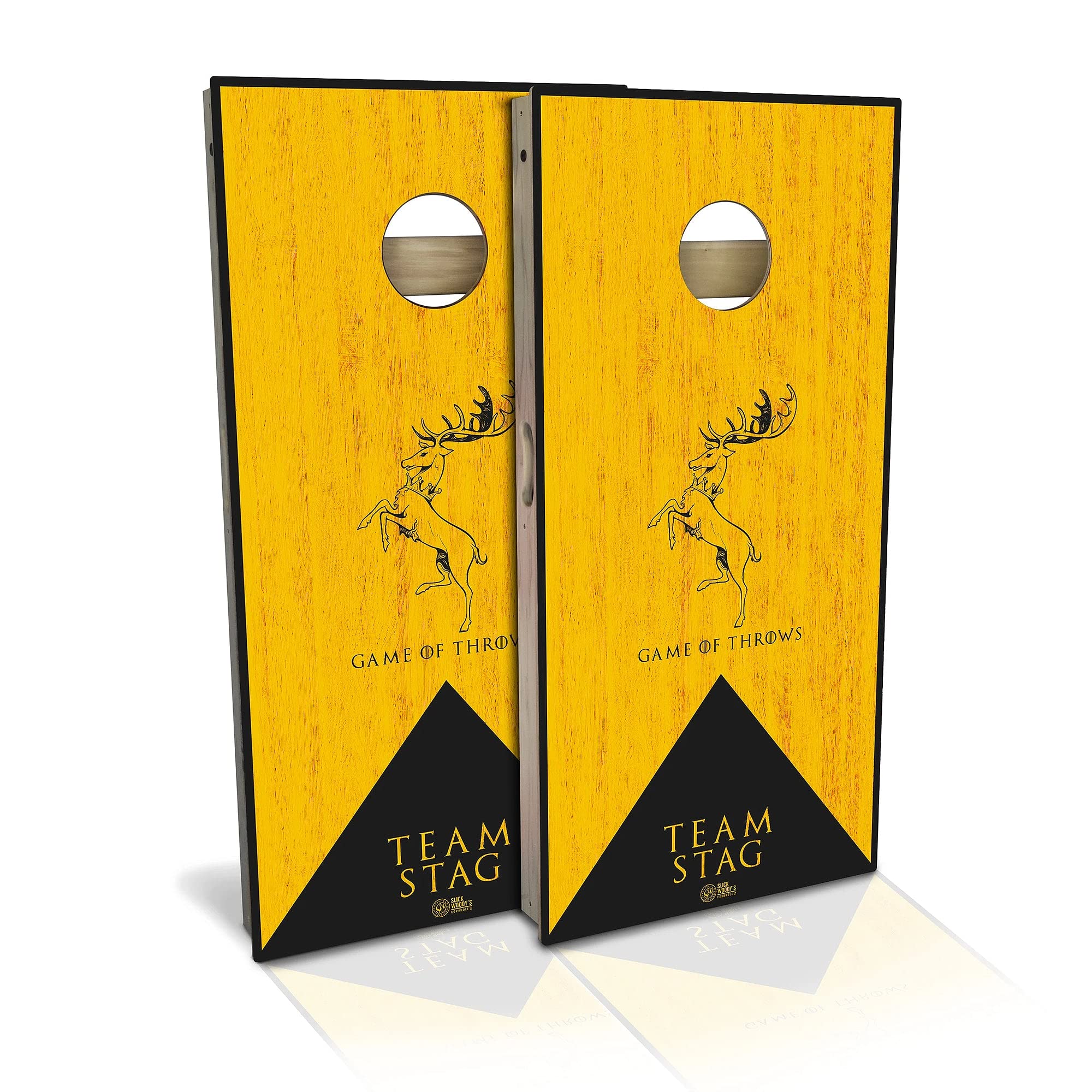 Skip's Garage Game of Throws Team Stag Cornhole Board Set - 2 Boards & 8 Bags | Custom Size & Accessories | Perfect for Backyard Parties, Tailgating & Outdoor Games | American Cornhole Tournament Regulation Set